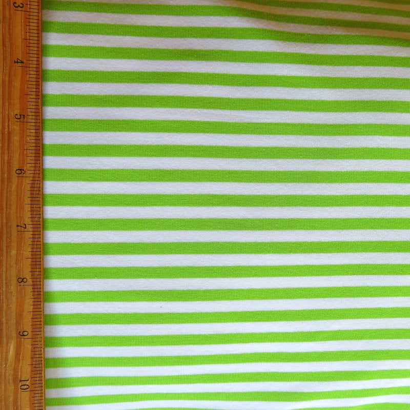 Cotton Lycra Knit Fabric Lime and White 1/4" Stripes