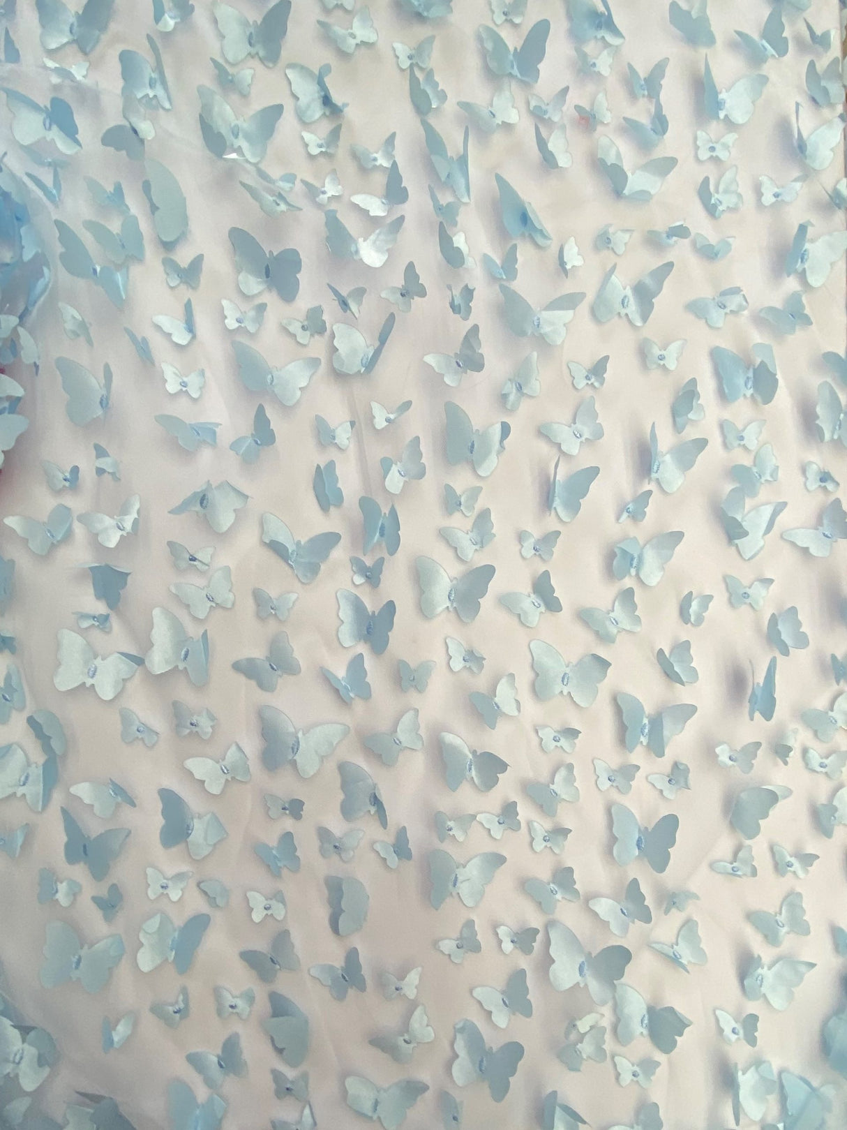 3D Butterflies Light Blue Polyester Mesh Fabric - Light Blue Butterflies, 54" Width (1 Yard)