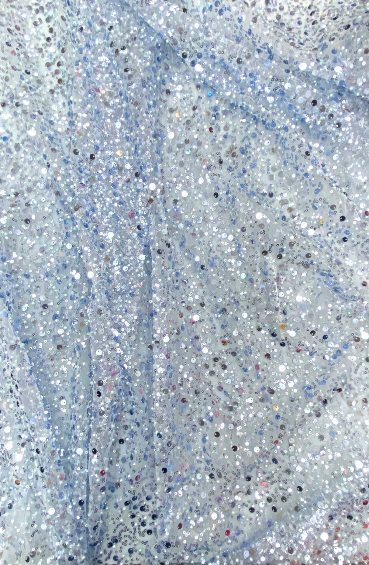 BPS Mesh Lace Light Blue Polyester Fabric - Beads, Pearls, Sequins, 60" Width