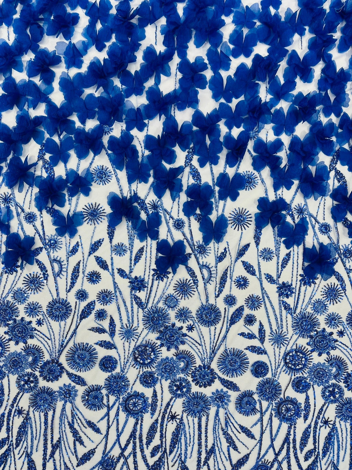 Luxury 3D Floral Butterfly Beaded Lace Fabric - 54" Width, Color Options (1 Yard)