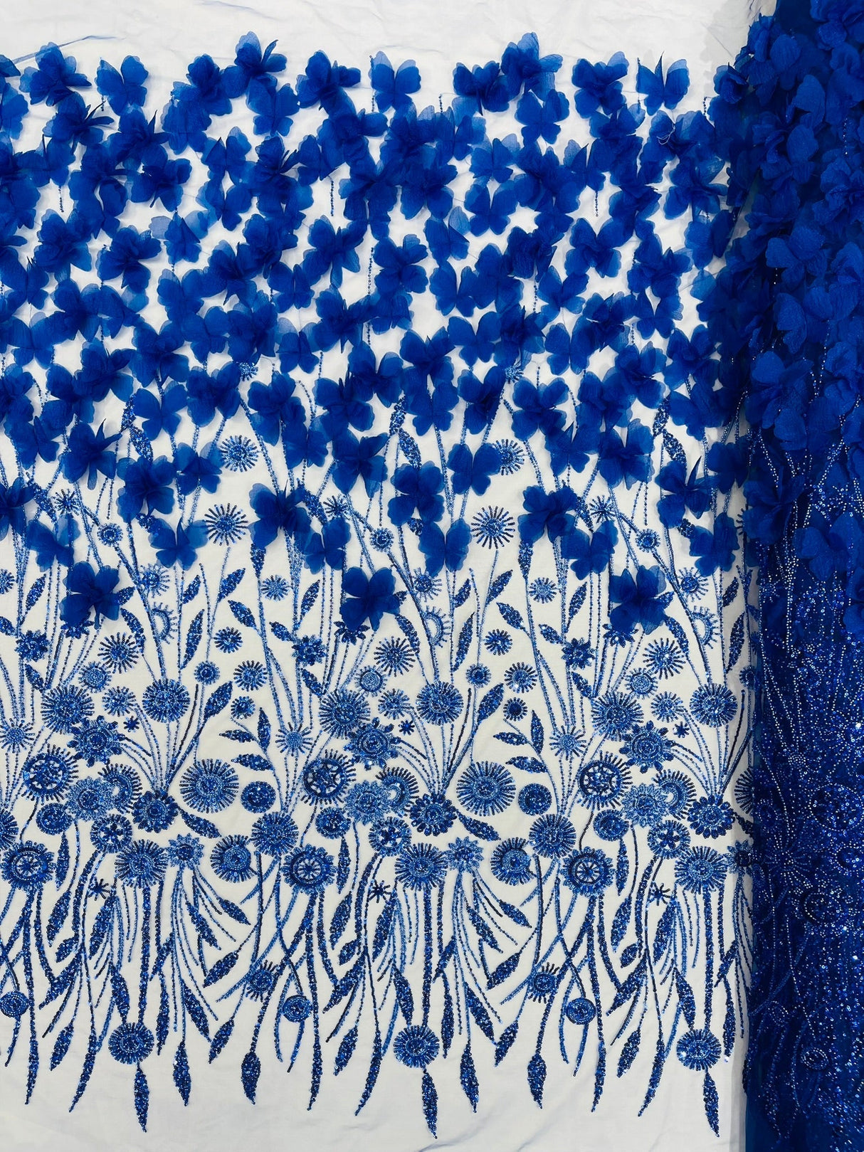 Luxury 3D Floral Butterfly Beaded Lace Fabric - 54" Width, Color Options (1 Yard)
