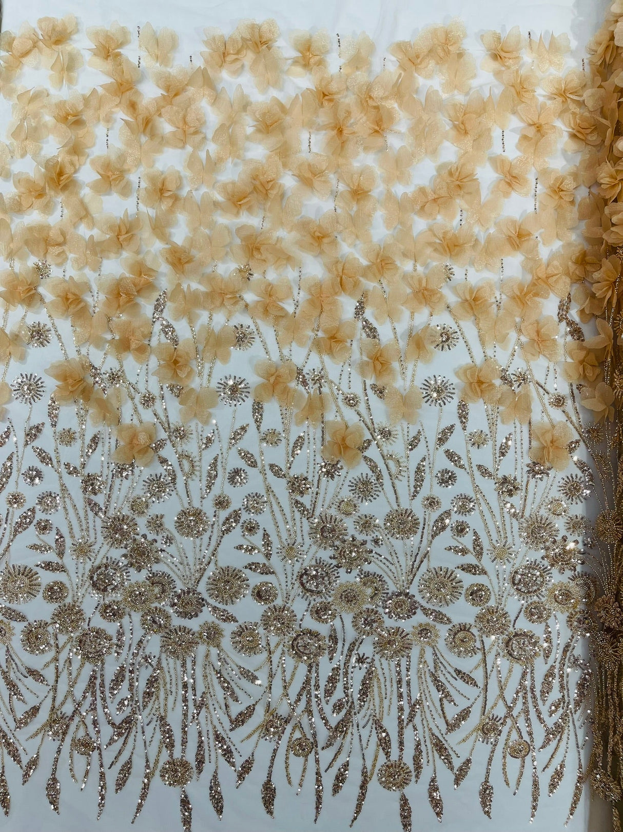 Luxury 3D Floral Butterfly Beaded Lace Fabric - 54" Width, Color Options (1 Yard)