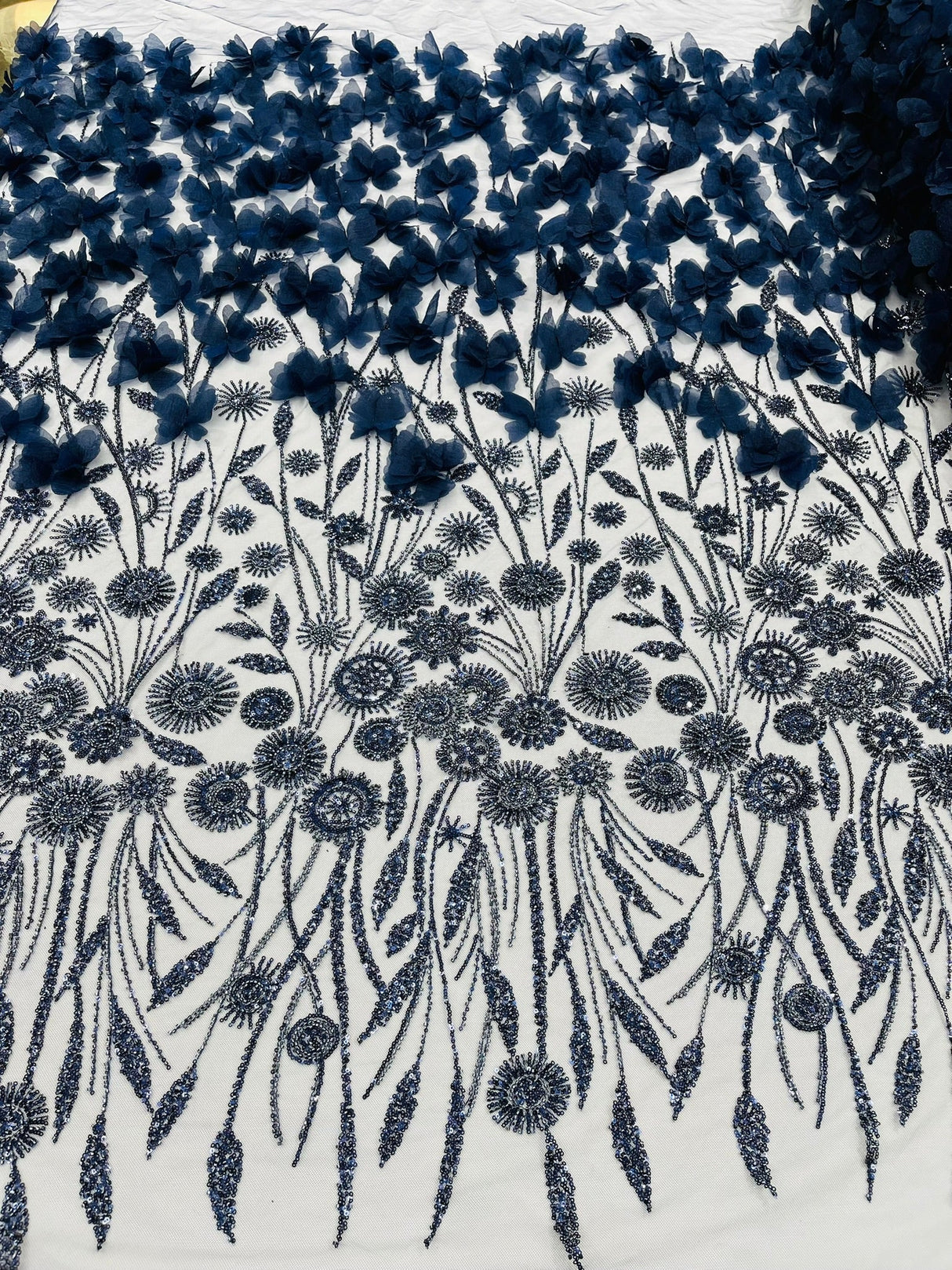 Luxury 3D Floral Butterfly Beaded Lace Fabric - 54" Width, Color Options (1 Yard)