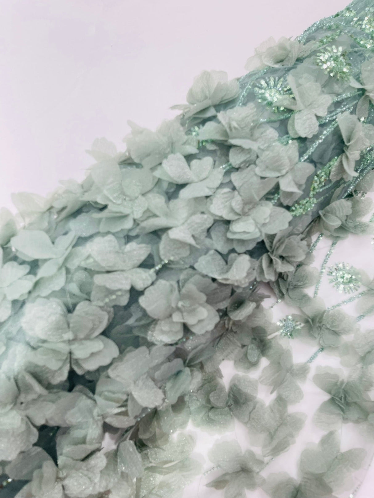 Luxury 3D Floral Butterfly Beaded Lace Fabric - 54" Width, Color Options (1 Yard)