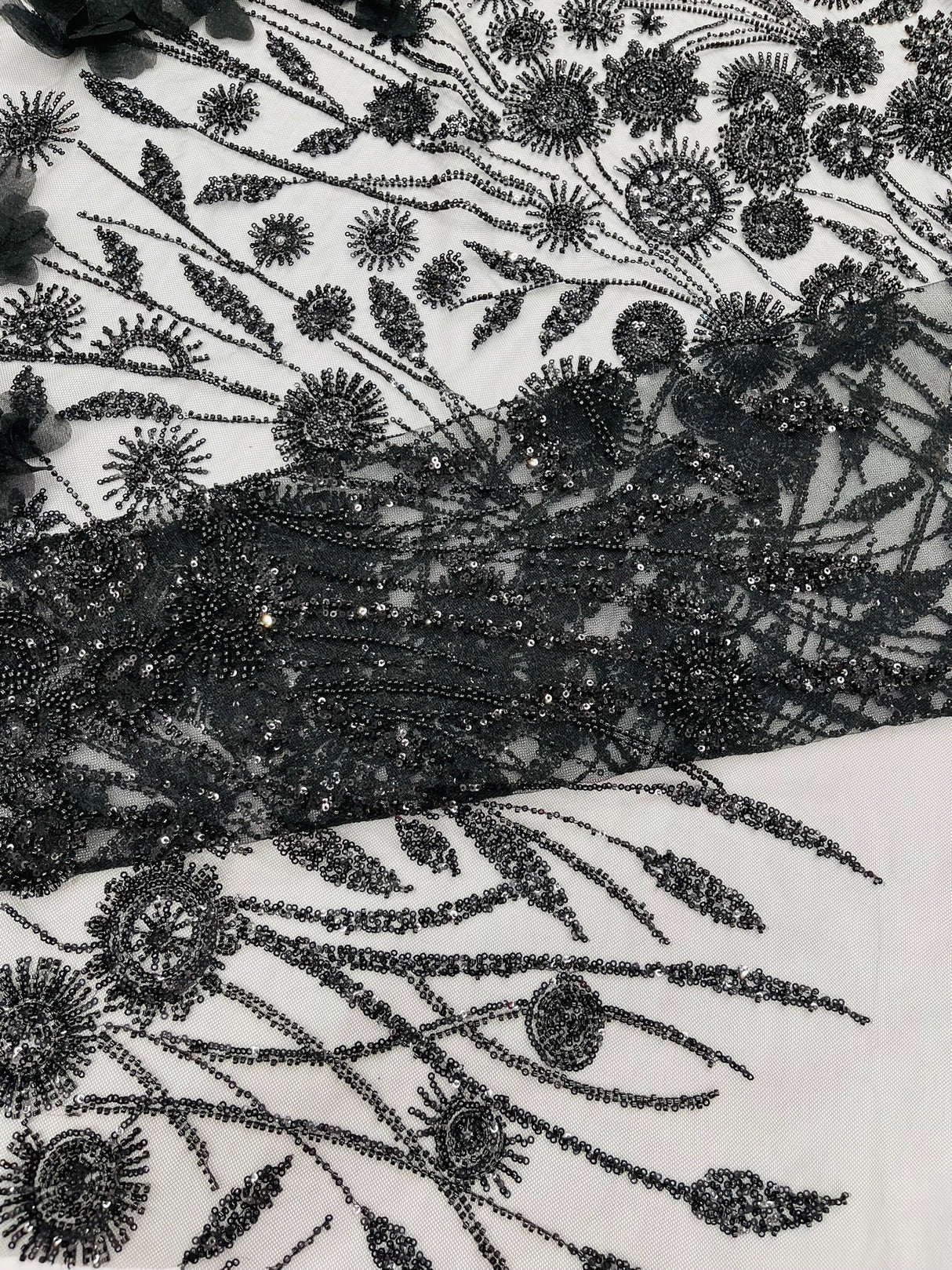 Luxury 3D Floral Butterfly Beaded Lace Fabric - 54" Width, Color Options (1 Yard)