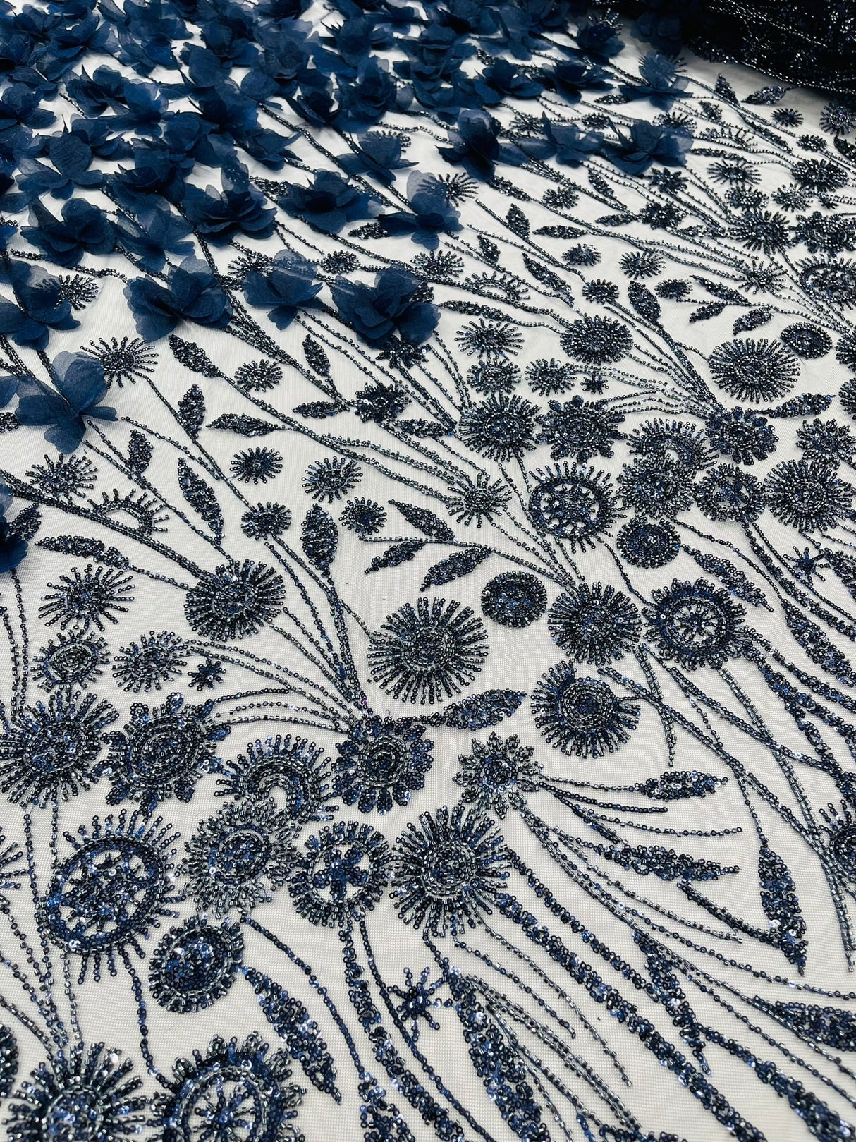 Luxury 3D Floral Butterfly Beaded Lace Fabric - 54" Width, Color Options (1 Yard)