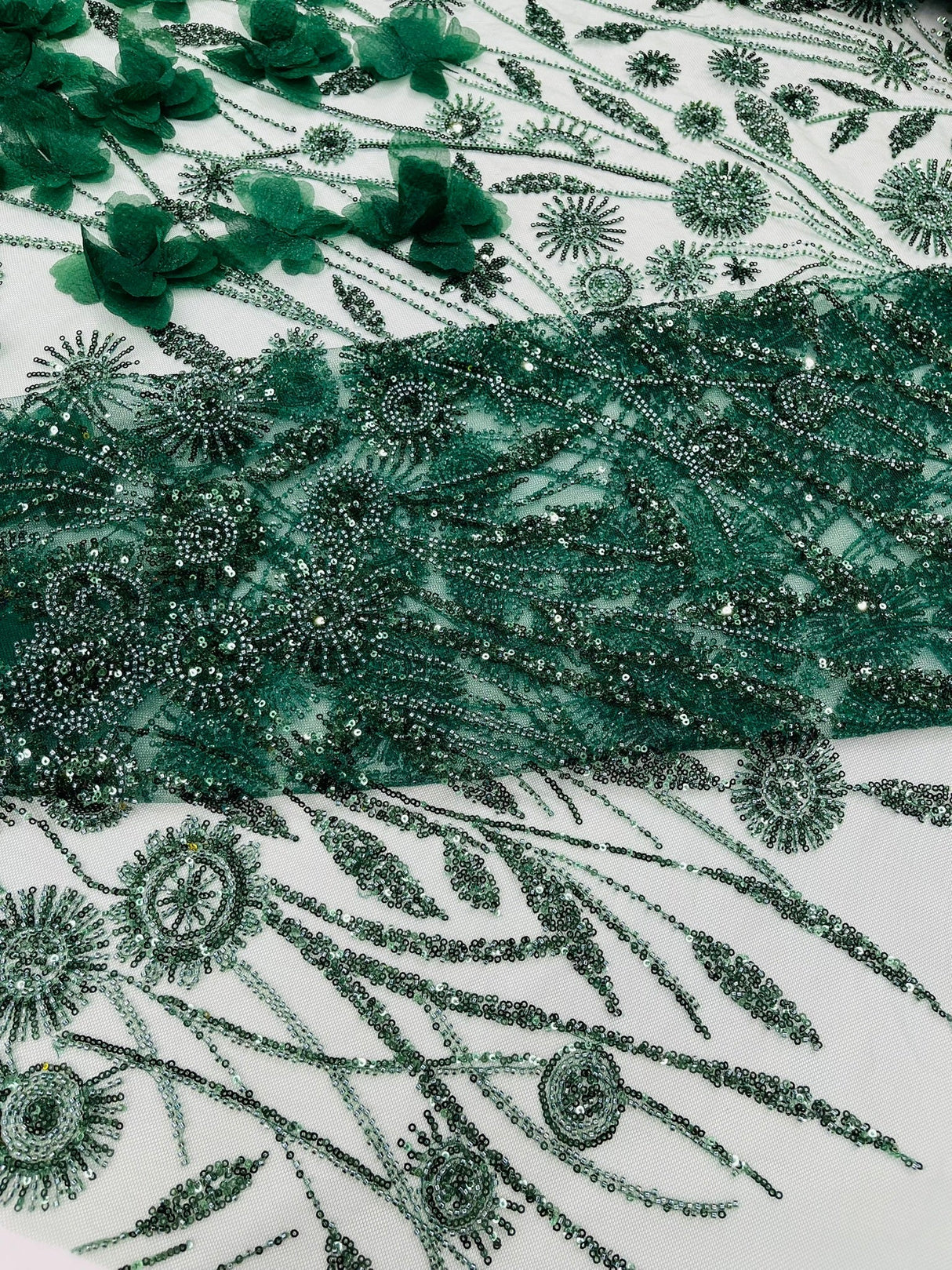Luxury 3D Floral Butterfly Beaded Lace Fabric - 54" Width, Color Options (1 Yard)