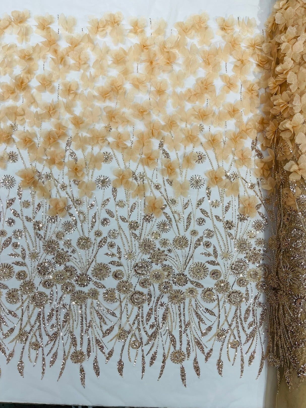 Luxury 3D Floral Butterfly Beaded Lace Fabric - 54" Width, Color Options (1 Yard)