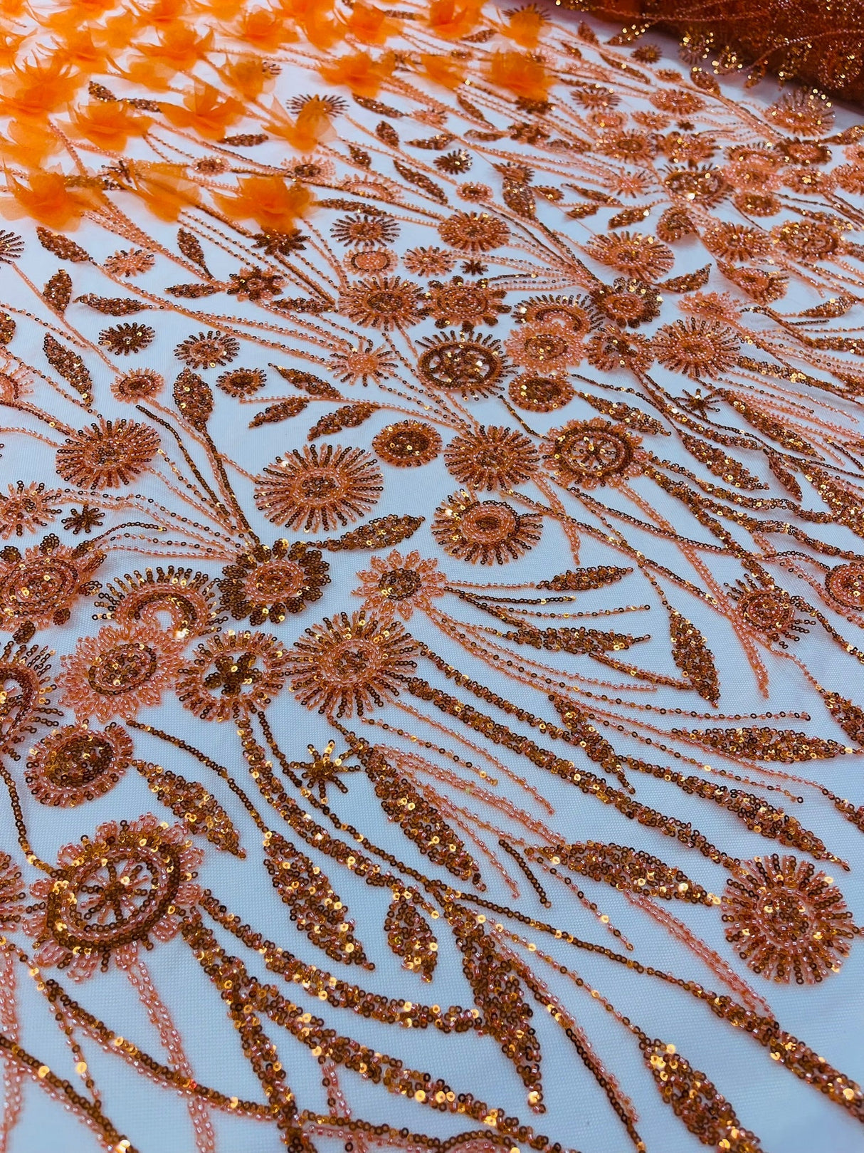 Luxury 3D Floral Butterfly Beaded Lace Fabric - 54" Width, Color Options (1 Yard)