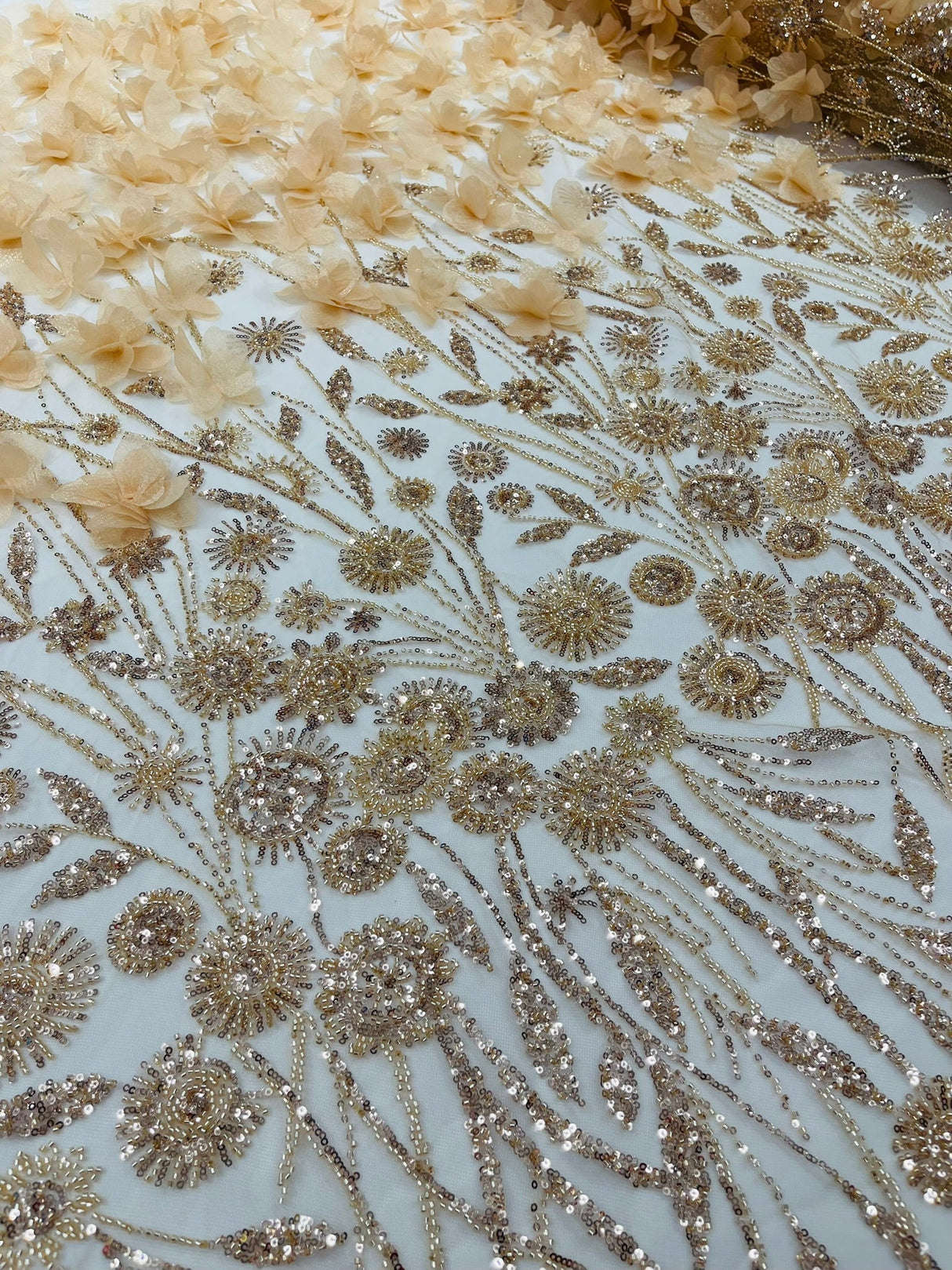 Luxury 3D Floral Butterfly Beaded Lace Fabric - 54" Width, Color Options (1 Yard)
