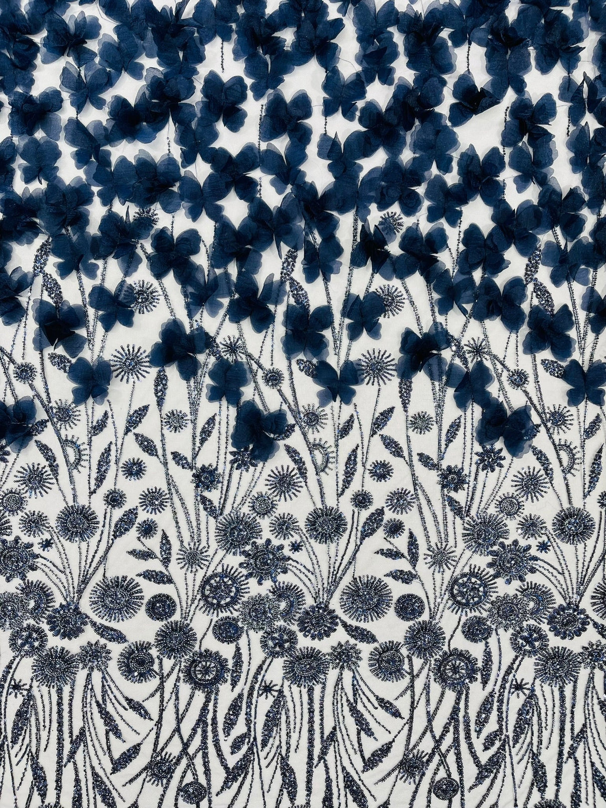 Luxury 3D Floral Butterfly Beaded Lace Fabric - 54" Width, Color Options (1 Yard)