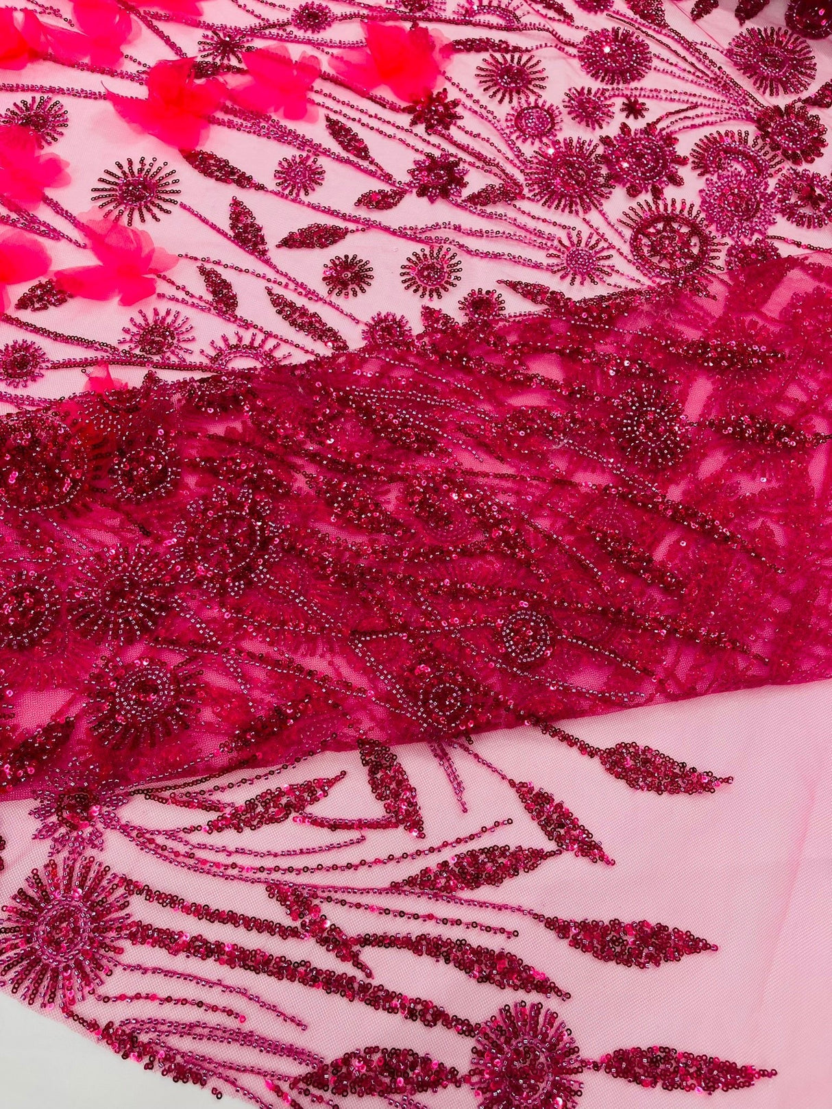 Luxury 3D Floral Butterfly Beaded Lace Fabric - 54" Width, Color Options (1 Yard)