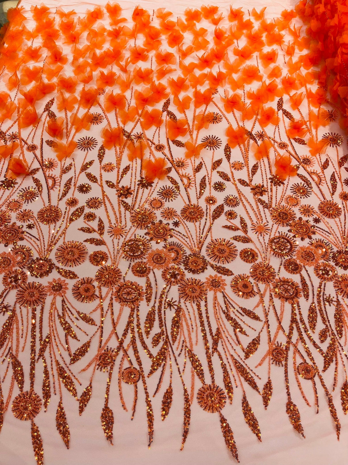 Luxury 3D Floral Butterfly Beaded Lace Fabric - 54" Width, Color Options (1 Yard)