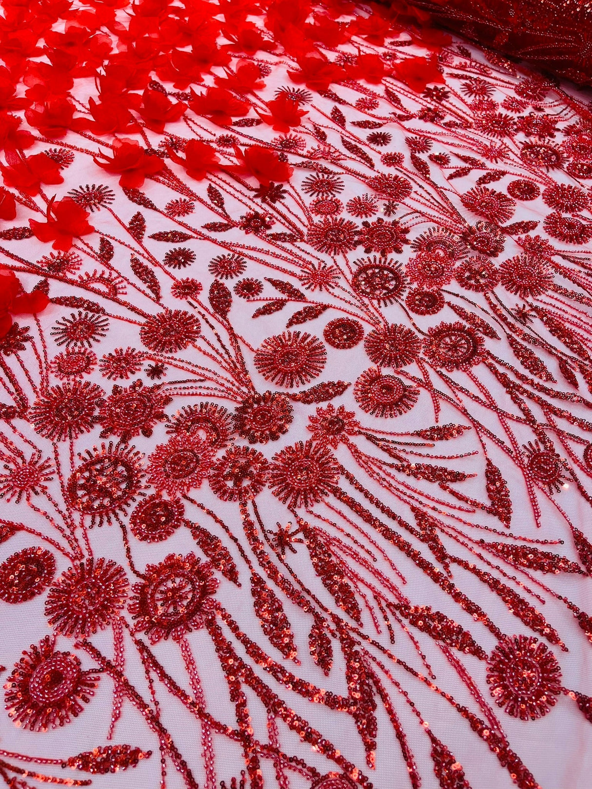 Luxury 3D Floral Butterfly Beaded Lace Fabric - 54" Width, Color Options (1 Yard)