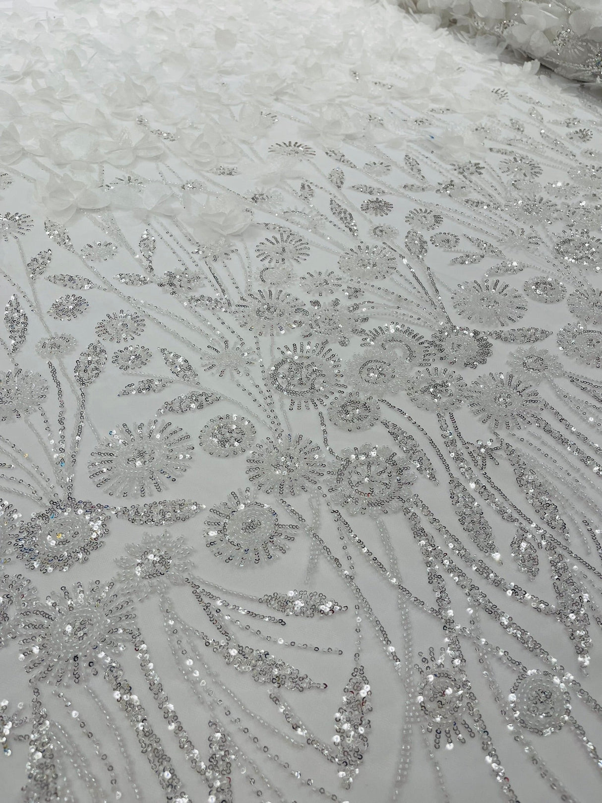 Luxury 3D Floral Butterfly Beaded Lace Fabric - 54" Width, Color Options (1 Yard)