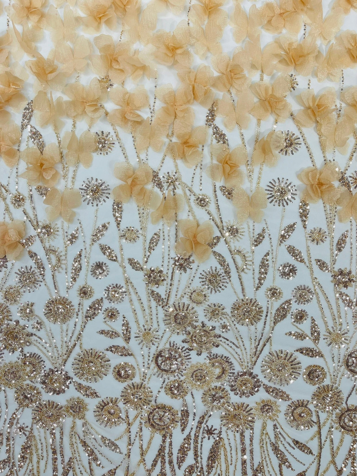 Luxury 3D Floral Butterfly Beaded Lace Fabric - 54" Width, Color Options (1 Yard)