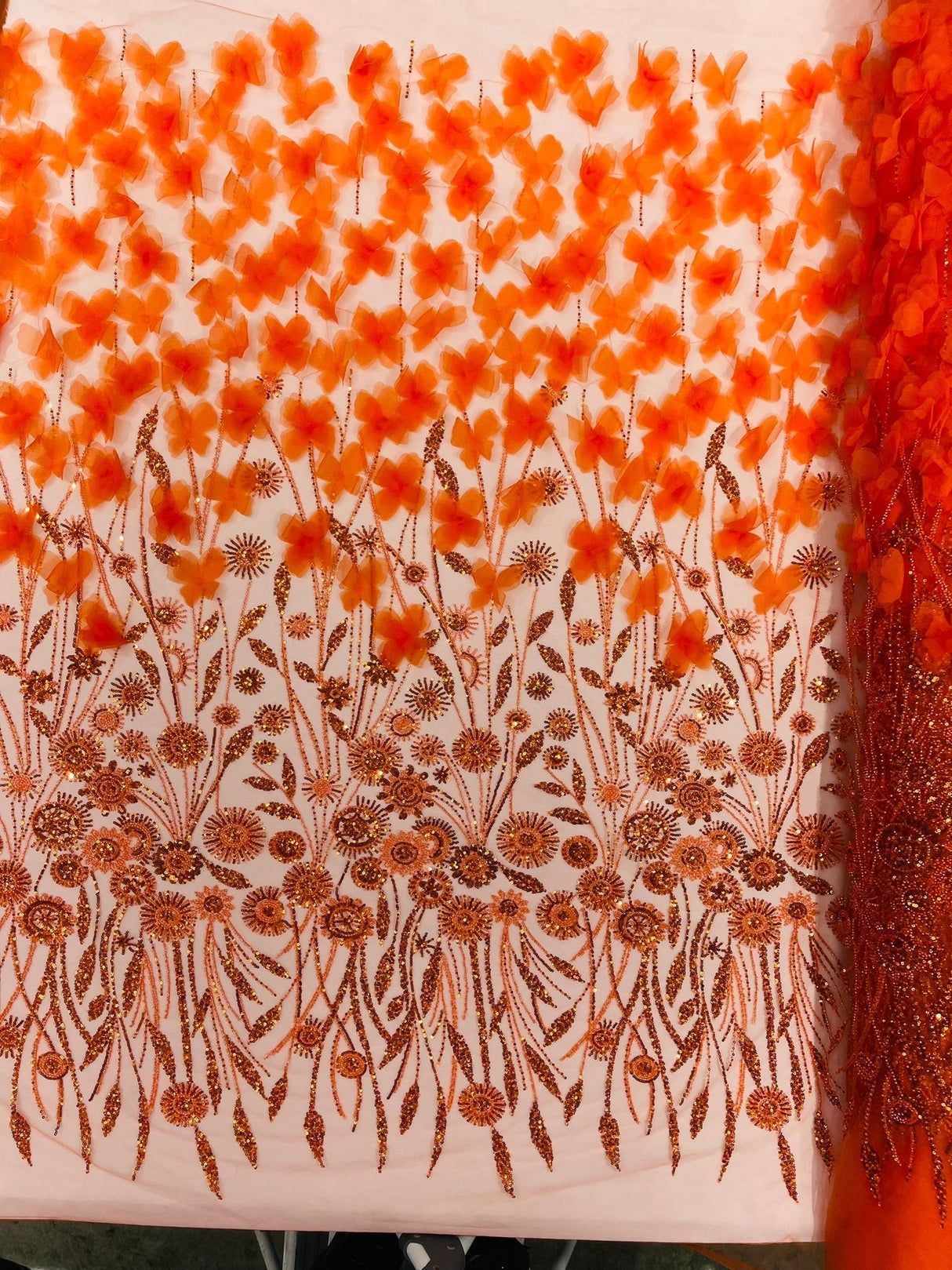 Luxury 3D Floral Butterfly Beaded Lace Fabric - 54" Width, Color Options (1 Yard)