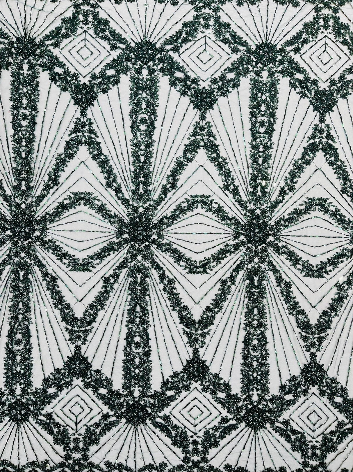 Luxury Bridal Fabric With Geometric Beading On Mesh - Beaded Mesh Fabric, 54" Width, Color Options (1 Yard)