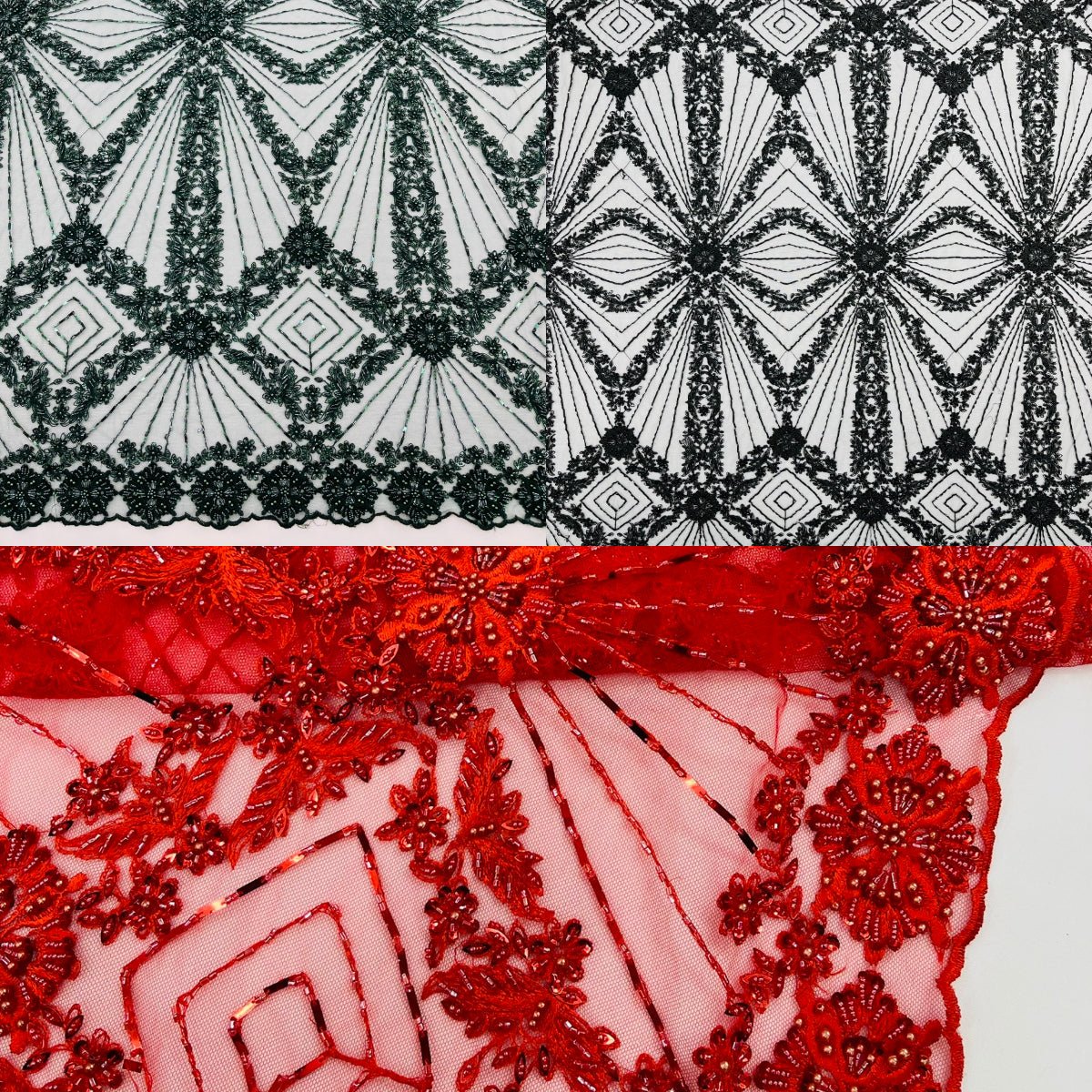 Luxury Bridal Fabric With Geometric Beading On Mesh - Beaded Mesh Fabric, 54" Width, Color Options (1 Yard)