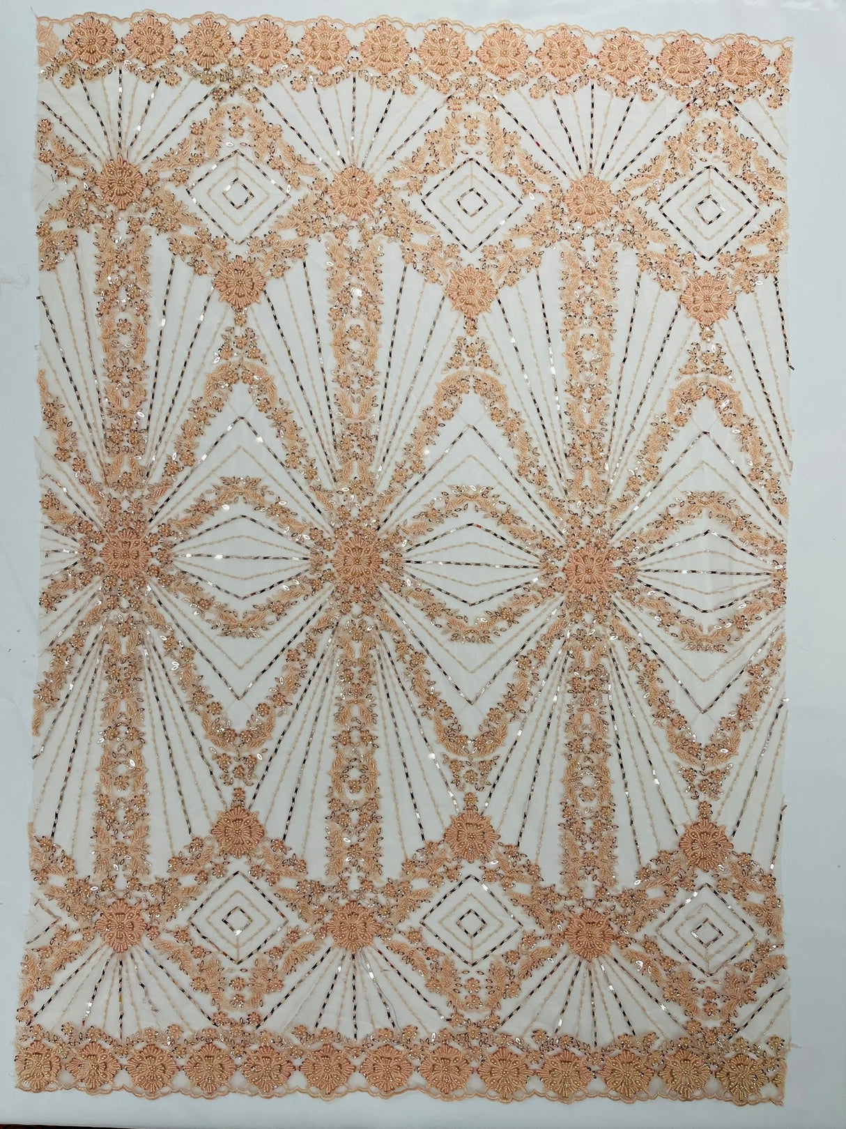 Luxury Bridal Fabric With Geometric Beading On Mesh - Beaded Mesh Fabric, 54" Width, Color Options (1 Yard)