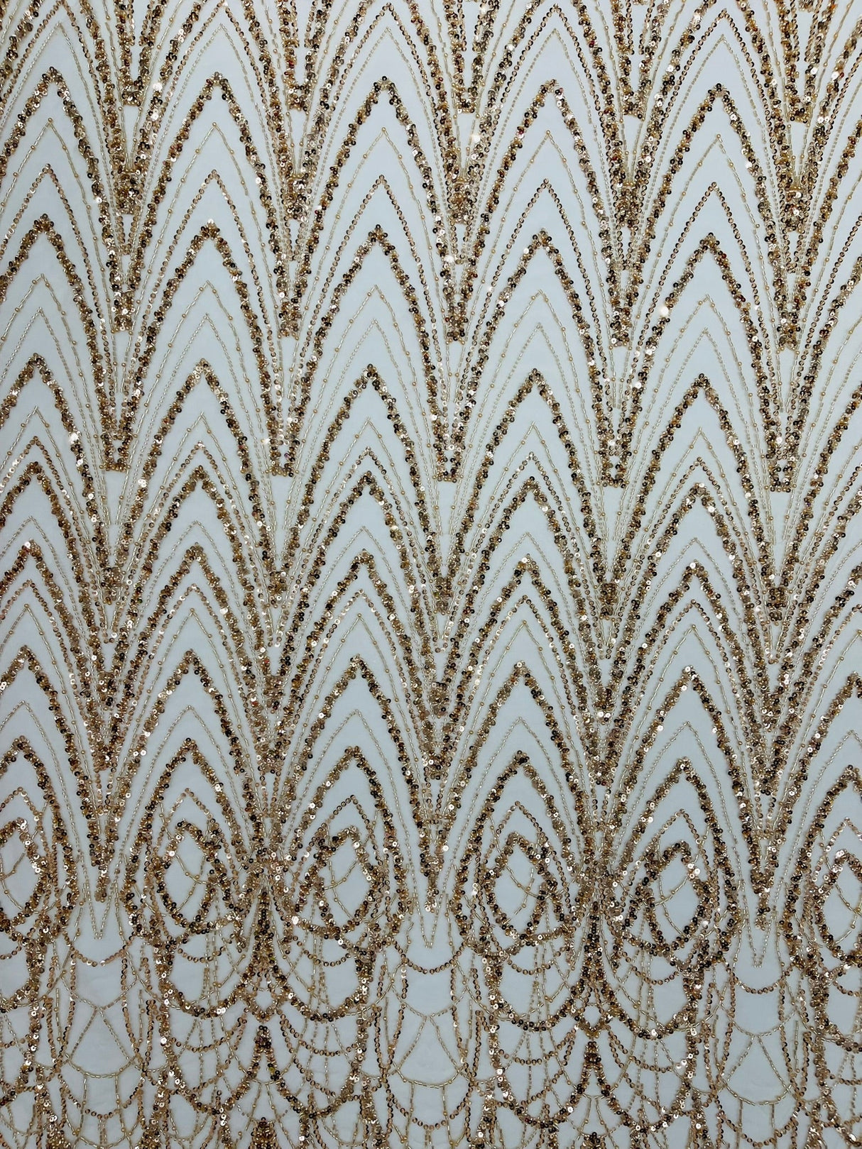 Luxury Chain Geometric Beaded Lace Fabric - Geometric Chain Beaded Lace, 54" Width (1 Yard)