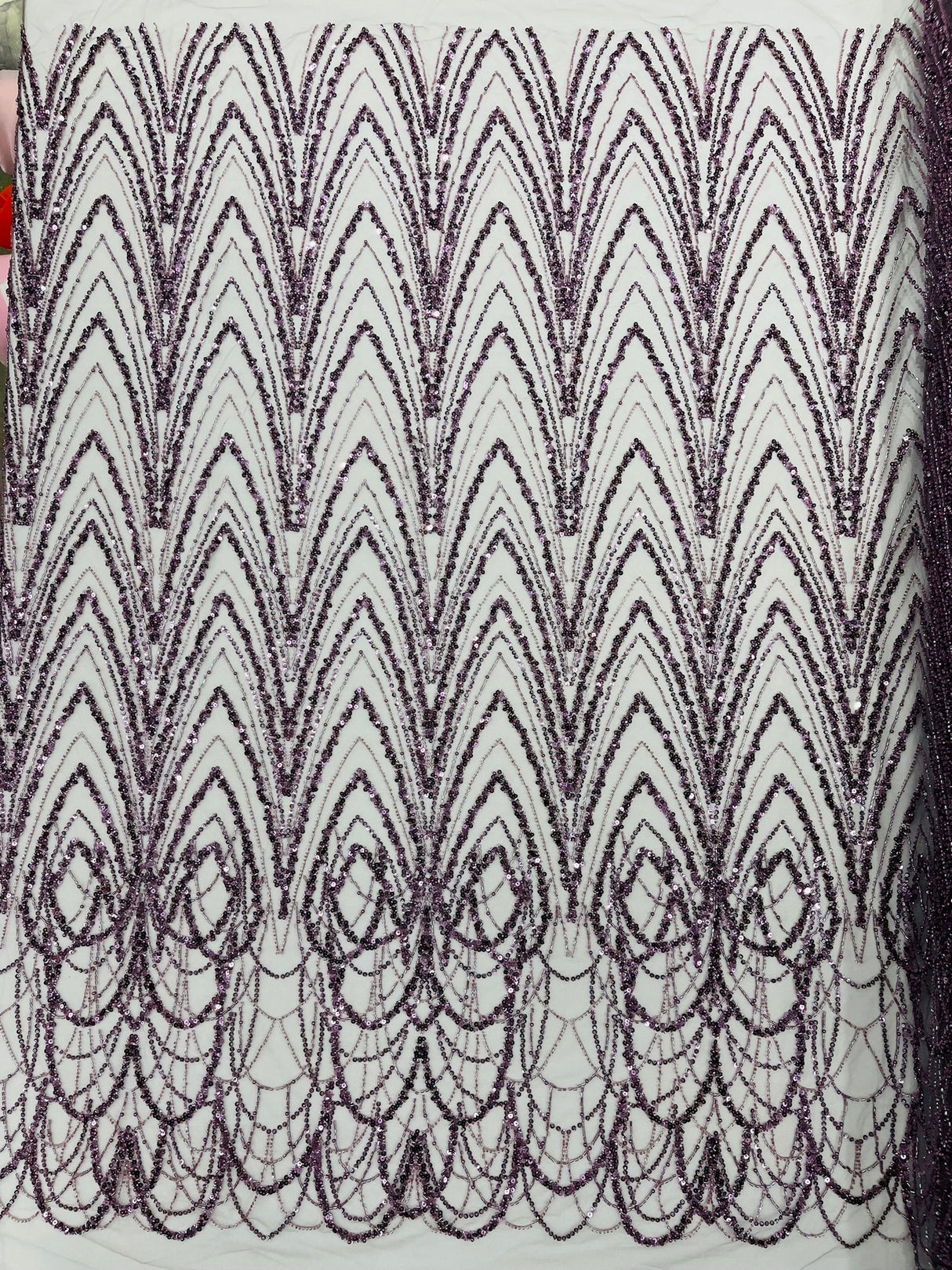 Luxury Chain Geometric Beaded Lace Fabric - Geometric Chain Beaded Lace, 54" Width (1 Yard)