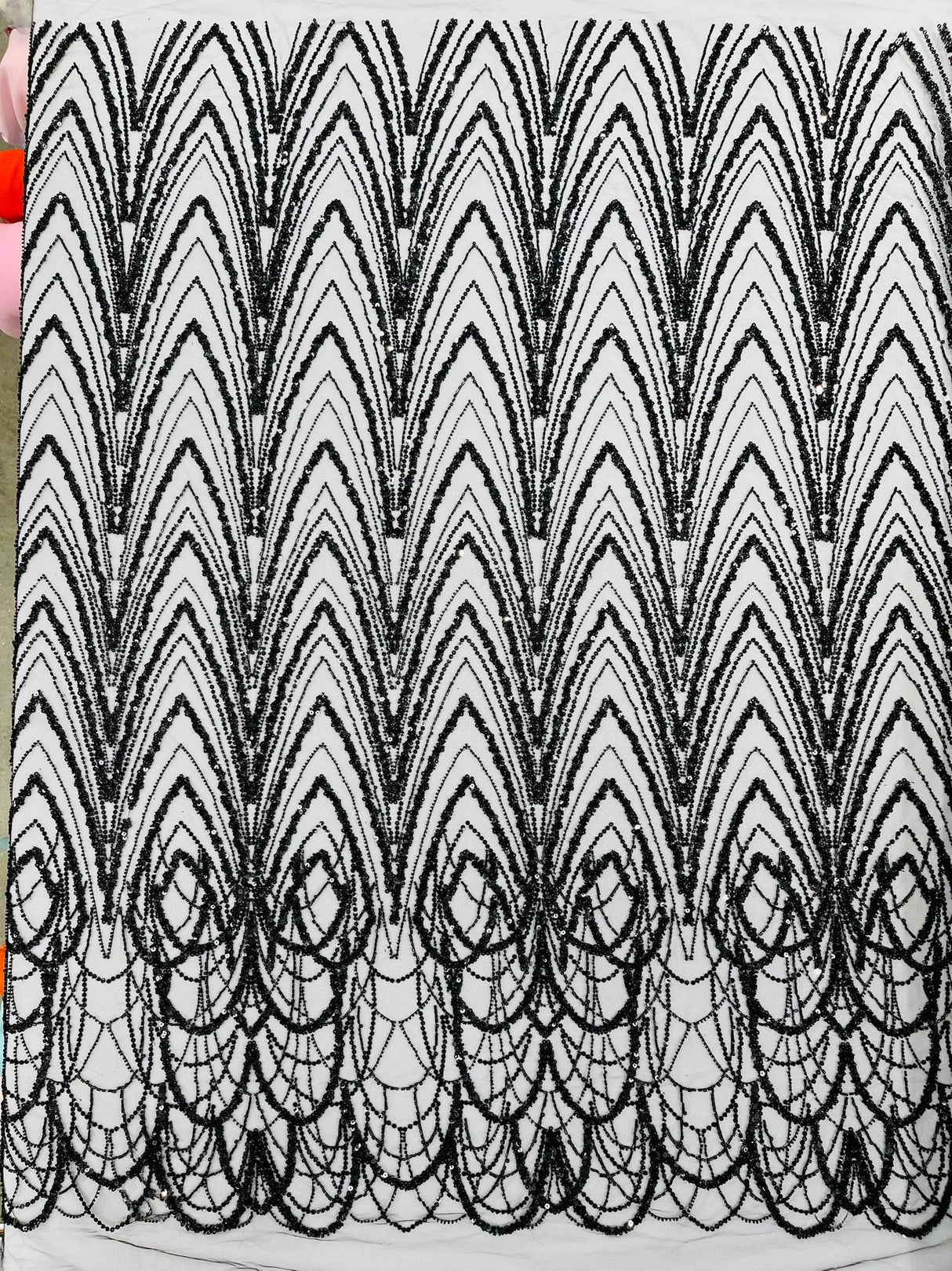 Luxury Chain Geometric Beaded Lace Fabric - Geometric Chain Beaded Lace, 54" Width (1 Yard)
