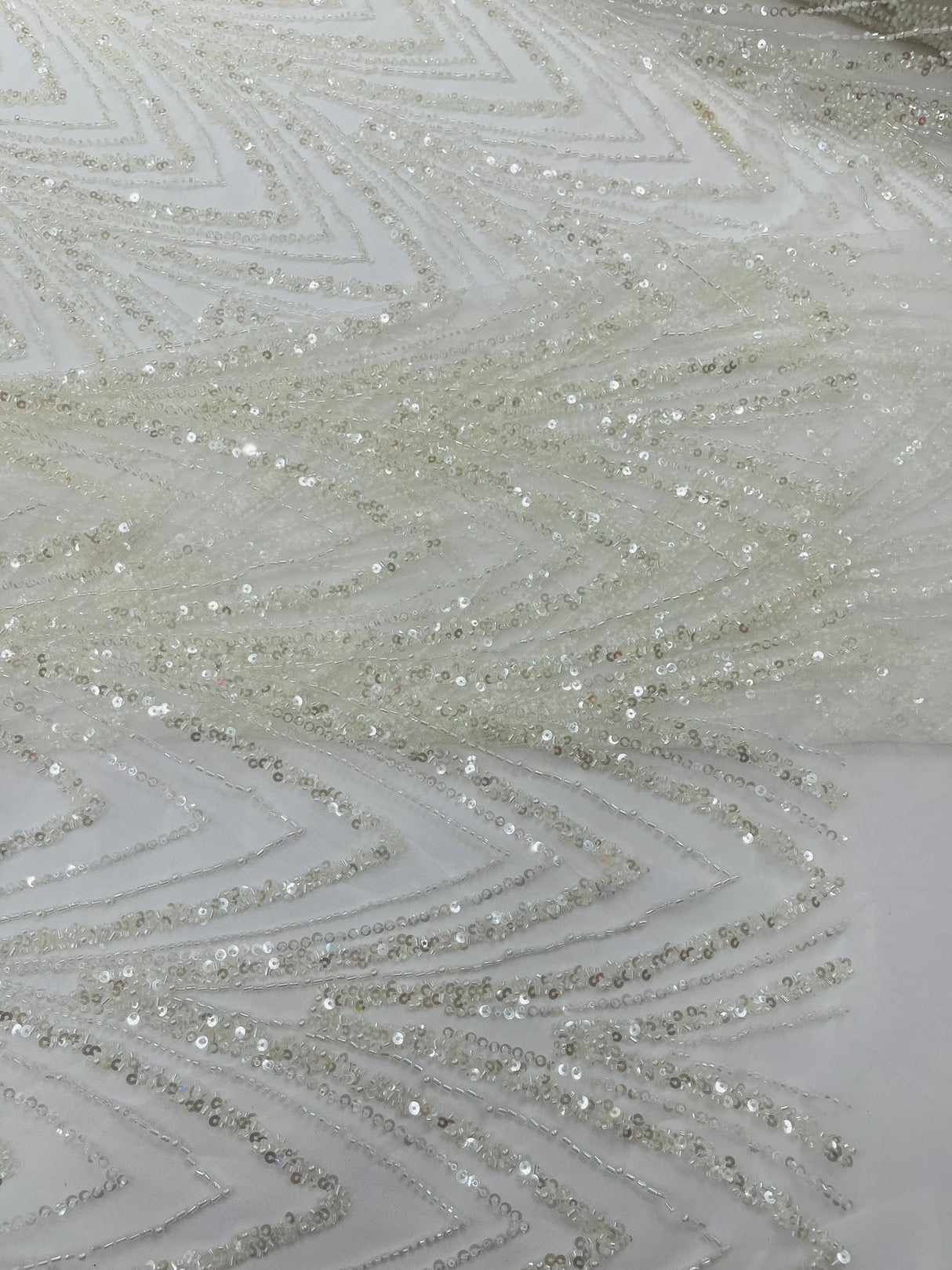Luxury Chain Geometric Beaded Lace Fabric - Geometric Chain Beaded Lace, 54" Width (1 Yard)