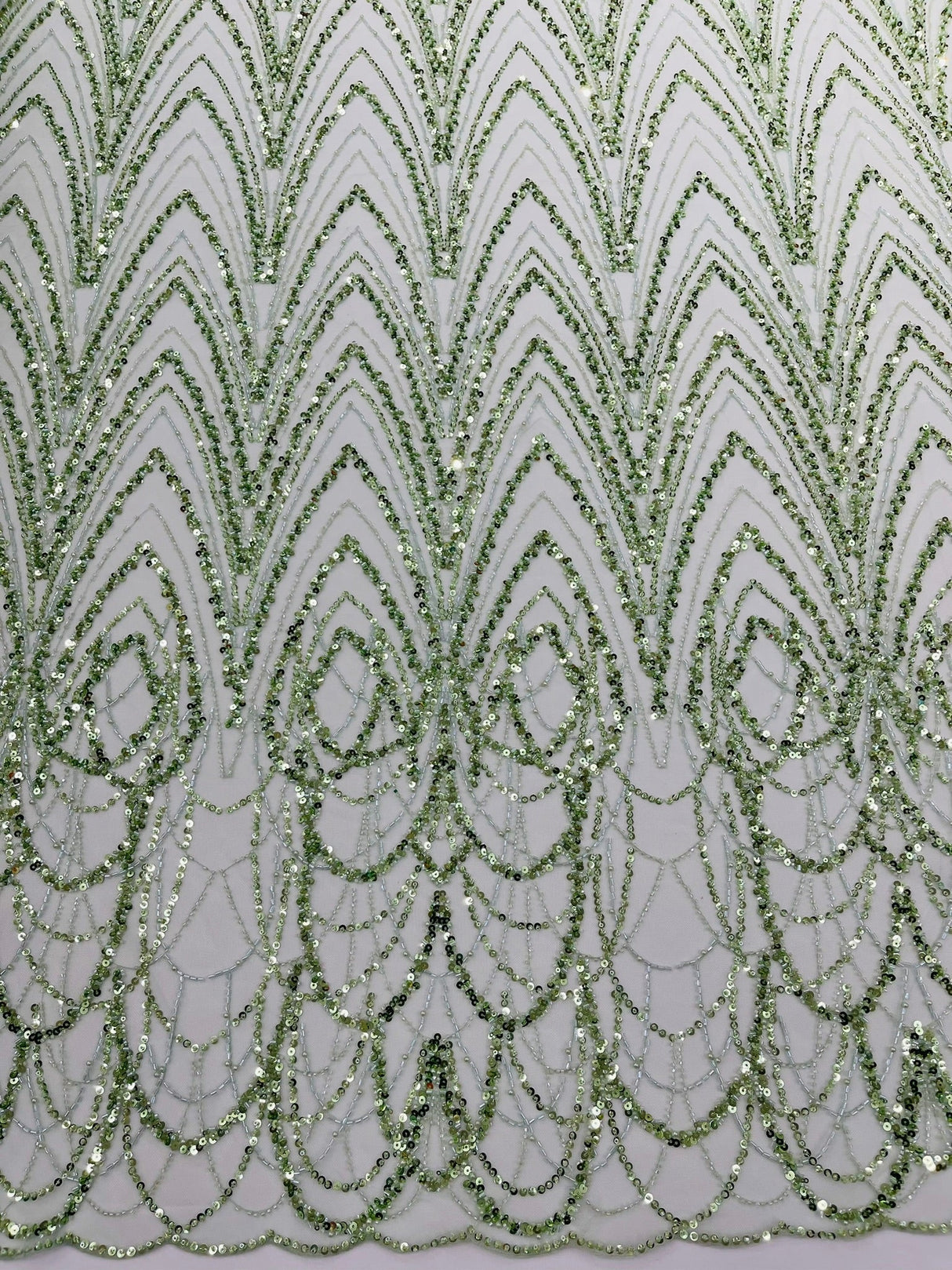 Luxury Chain Geometric Beaded Lace Fabric - Geometric Chain Beaded Lace, 54" Width (1 Yard)