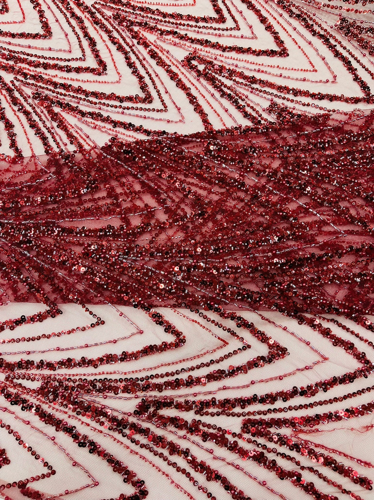 Luxury Chain Geometric Beaded Lace Fabric - Geometric Chain Beaded Lace, 54" Width (1 Yard)