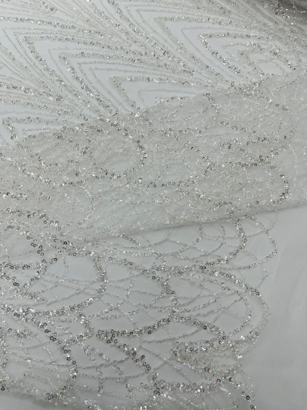 Luxury Chain Geometric Beaded Lace Fabric - Geometric Chain Beaded Lace, 54" Width (1 Yard)