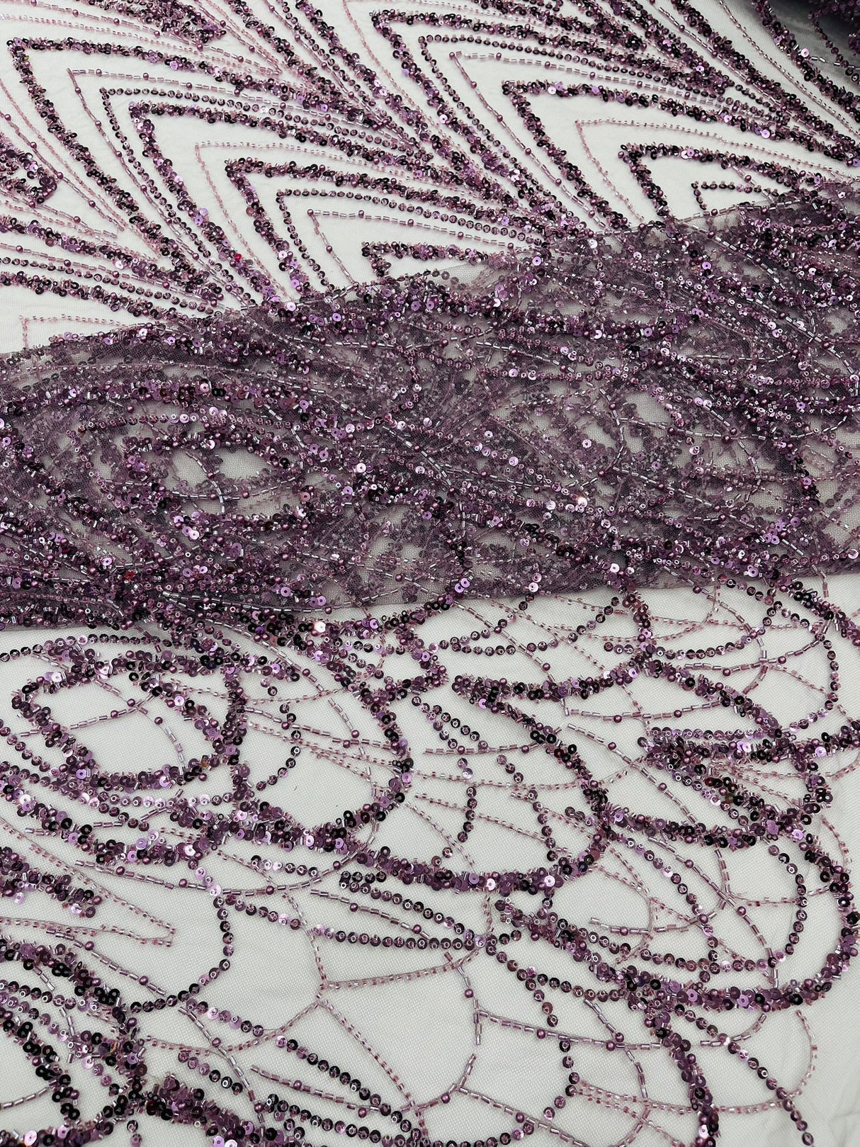 Luxury Chain Geometric Beaded Lace Fabric - Geometric Chain Beaded Lace, 54" Width (1 Yard)