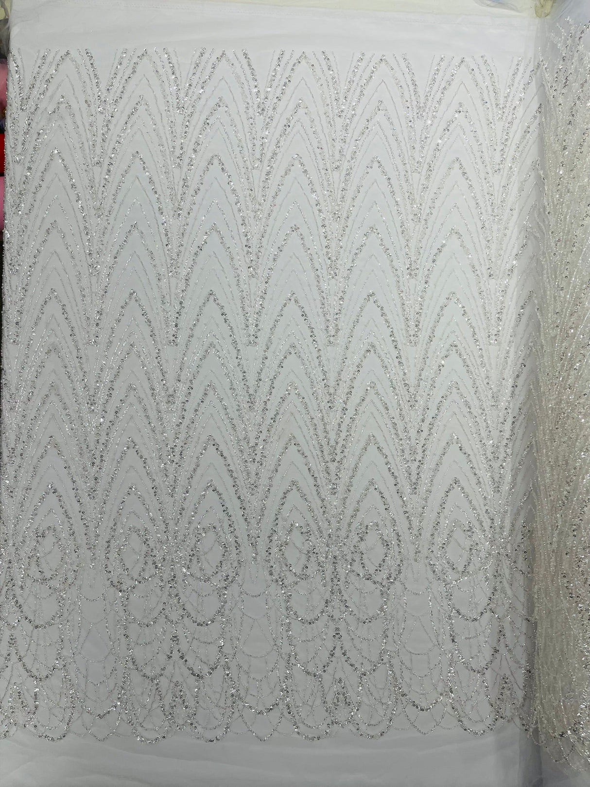 Luxury Chain Geometric Beaded Lace Fabric - Geometric Chain Beaded Lace, 54" Width (1 Yard)
