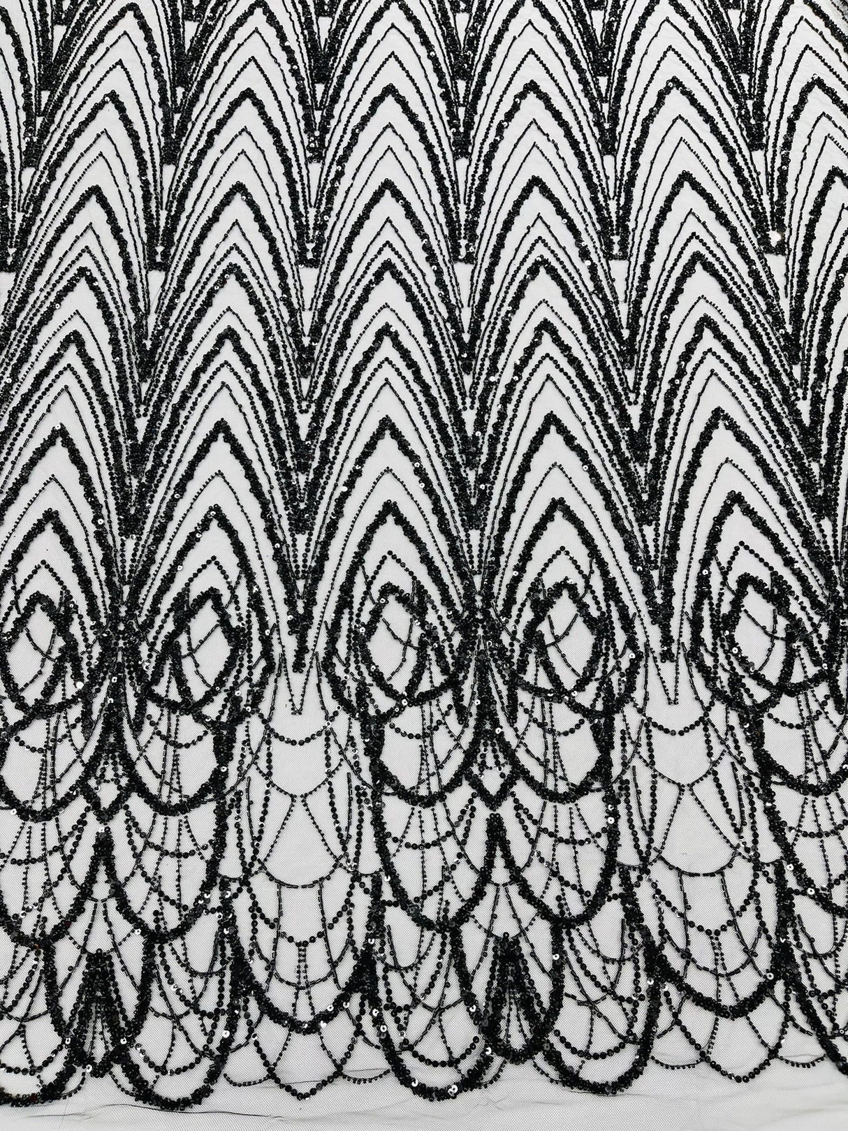 Luxury Chain Geometric Beaded Lace Fabric - Geometric Chain Beaded Lace, 54" Width (1 Yard)