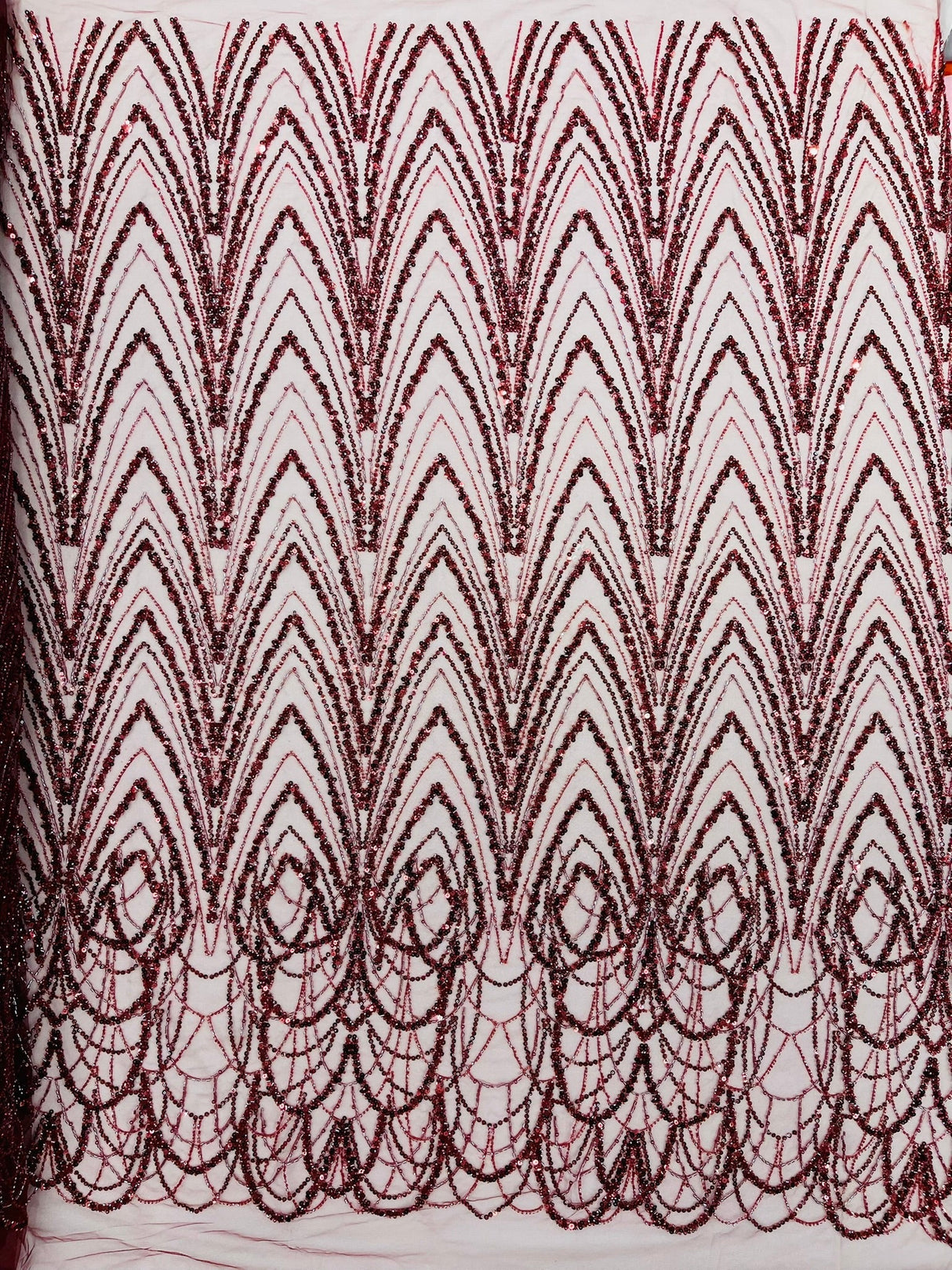 Luxury Chain Geometric Beaded Lace Fabric - Geometric Chain Beaded Lace, 54" Width (1 Yard)