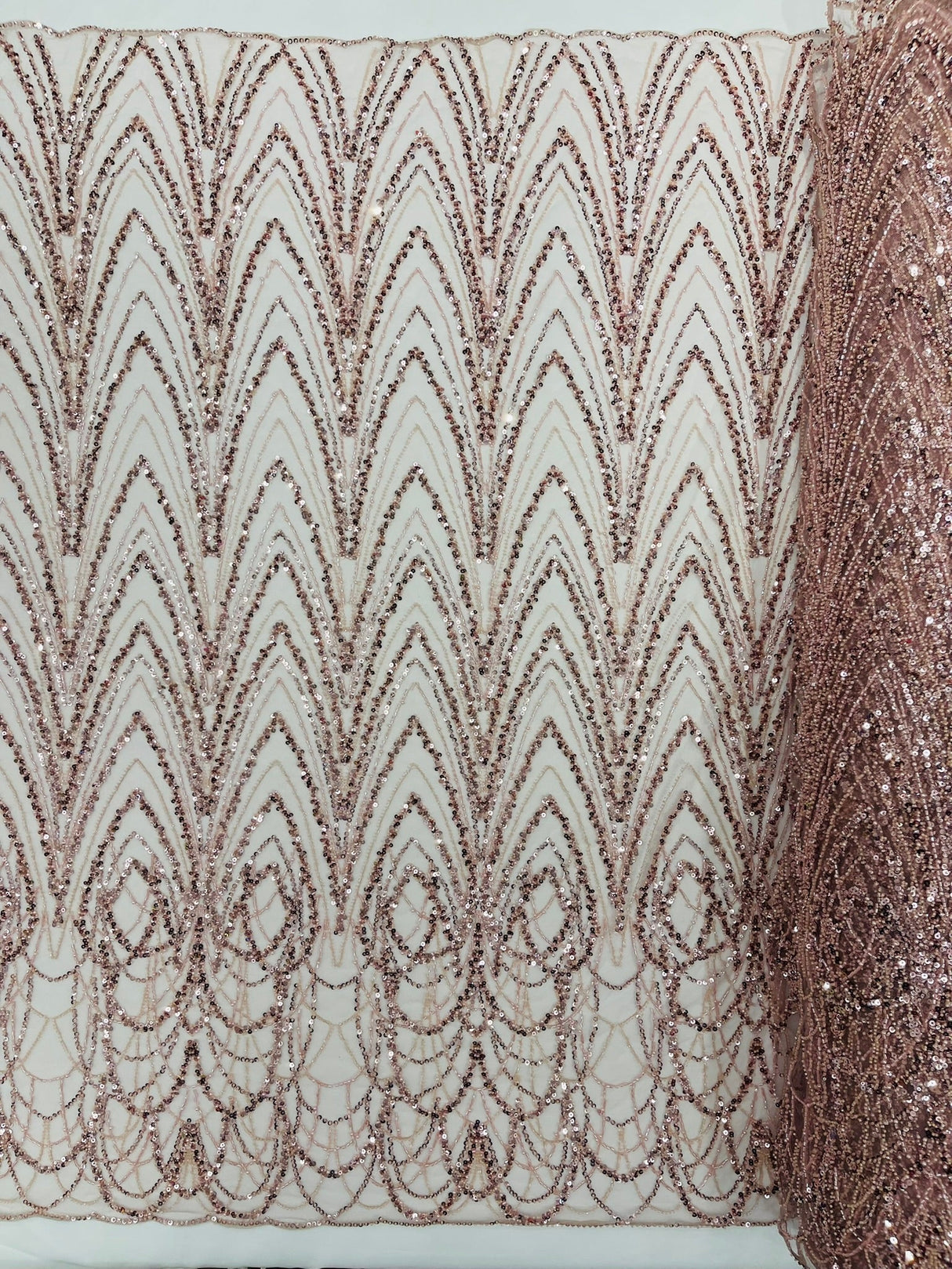Luxury Chain Geometric Beaded Lace Fabric - Geometric Chain Beaded Lace, 54" Width (1 Yard)