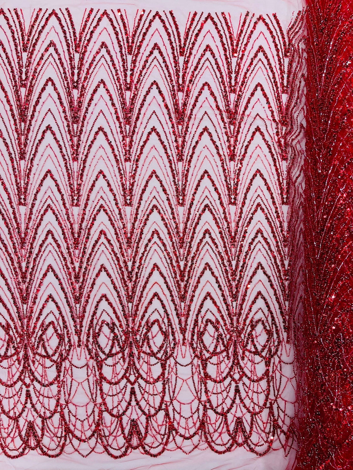 Luxury Chain Geometric Beaded Lace Fabric - Geometric Chain Beaded Lace, 54" Width (1 Yard)