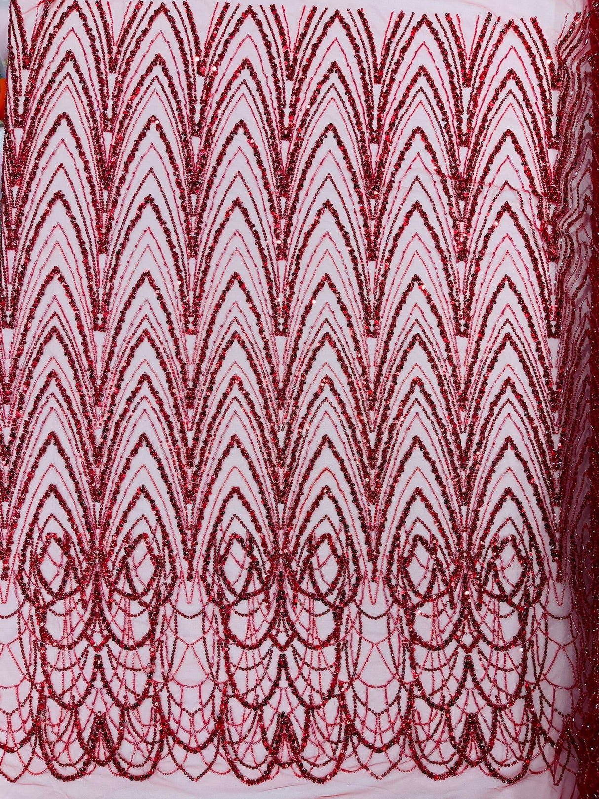 Luxury Chain Geometric Beaded Lace Fabric - Geometric Chain Beaded Lace, 54" Width (1 Yard)