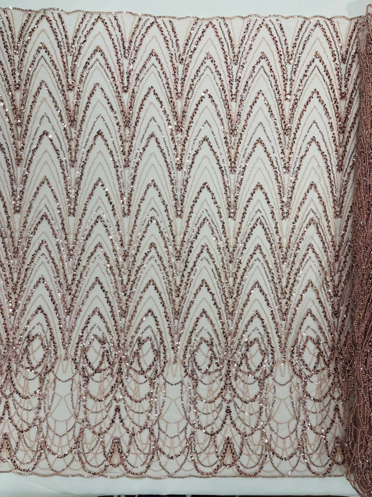 Luxury Chain Geometric Beaded Lace Fabric - Geometric Chain Beaded Lace, 54" Width (1 Yard)