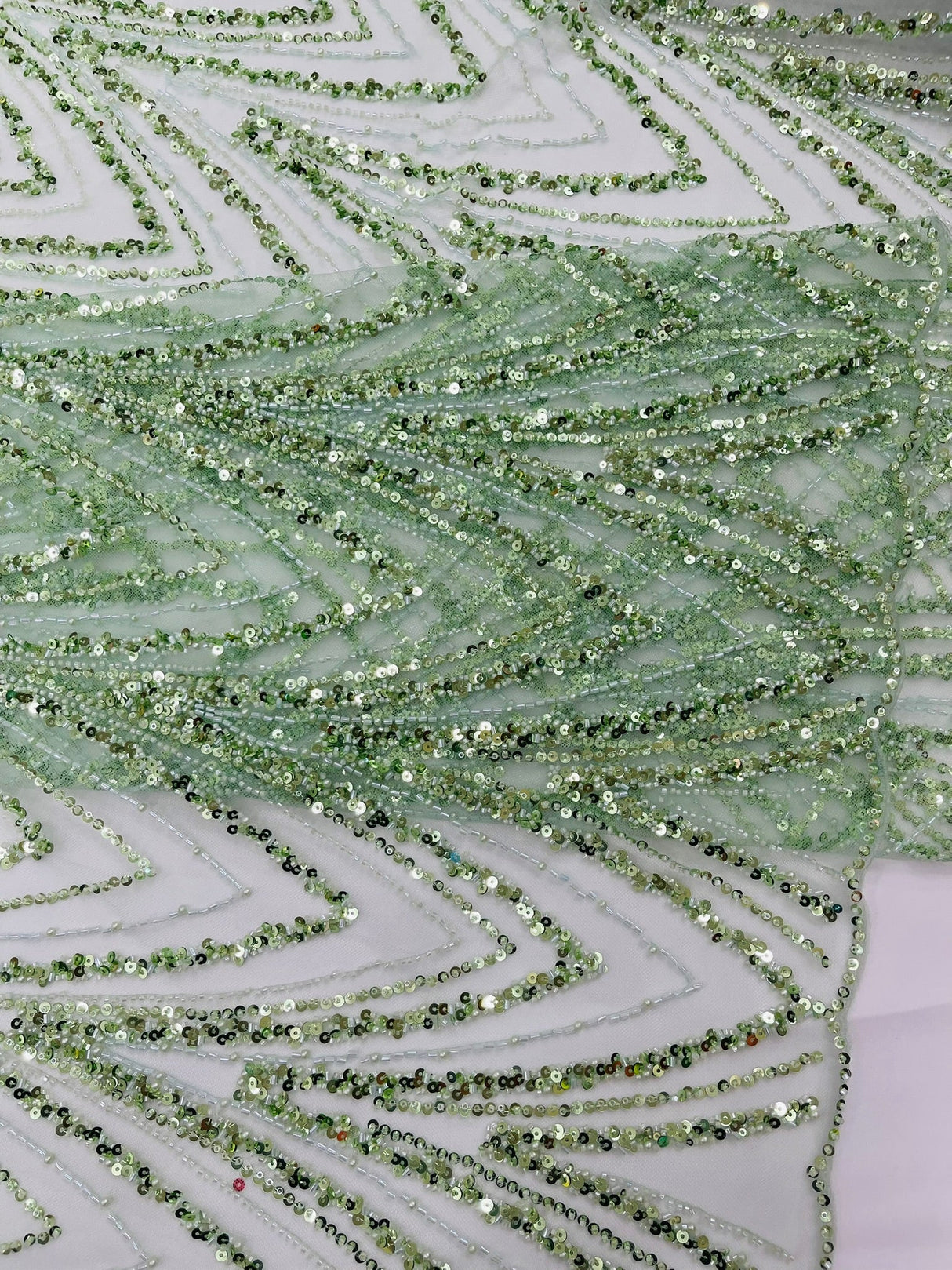Luxury Chain Geometric Beaded Lace Fabric - Geometric Chain Beaded Lace, 54" Width (1 Yard)
