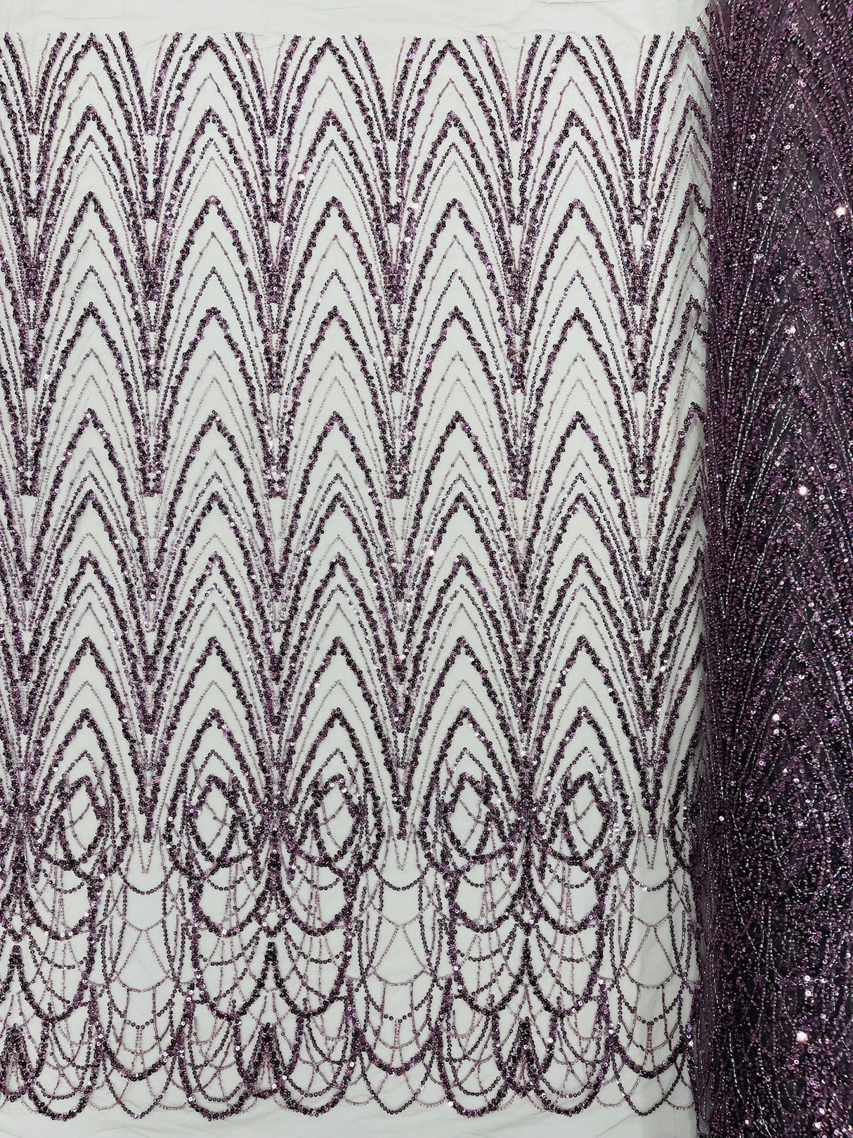 Luxury Chain Geometric Beaded Lace Fabric - Geometric Chain Beaded Lace, 54" Width (1 Yard)