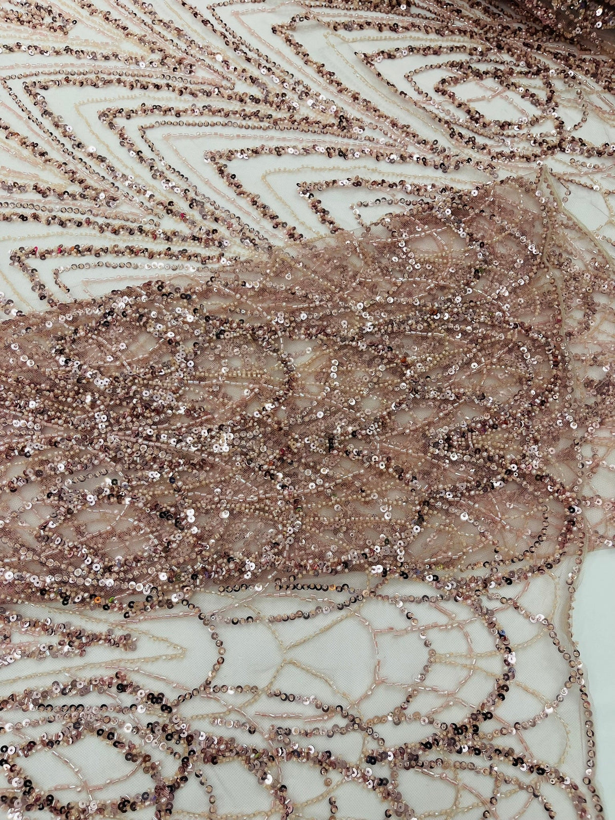 Luxury Chain Geometric Beaded Lace Fabric - Geometric Chain Beaded Lace, 54" Width (1 Yard)