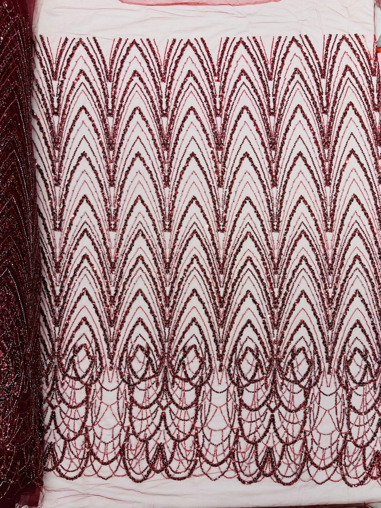 Luxury Chain Geometric Beaded Lace Fabric - Geometric Chain Beaded Lace, 54" Width (1 Yard)