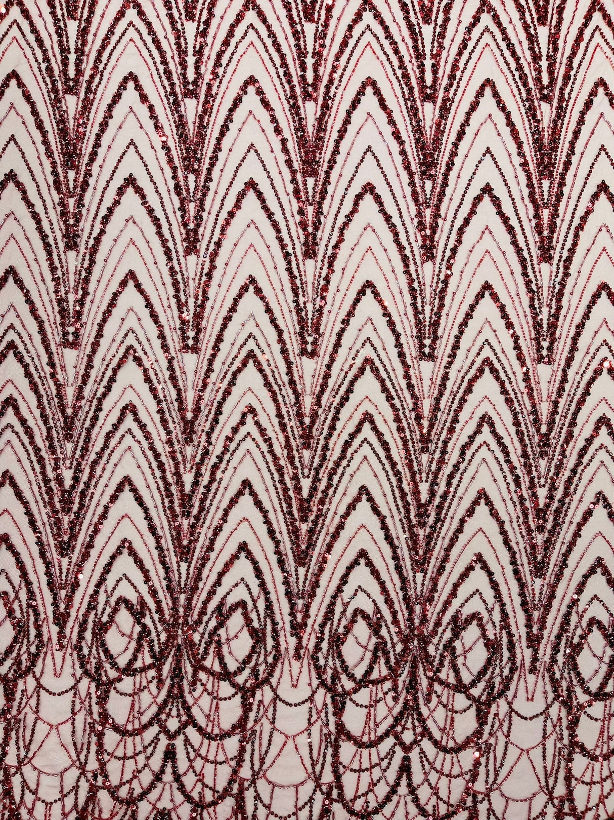 Luxury Chain Geometric Beaded Lace Fabric - Geometric Chain Beaded Lace, 54" Width (1 Yard)