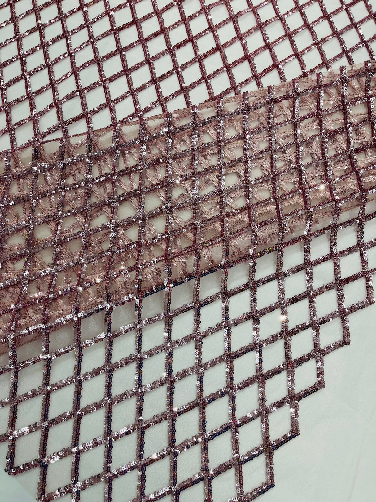 Luxury Diamond Design Mini Glitz Sequins Mesh Fabric - Diamond Pattern, 54" Width (1 Yard)