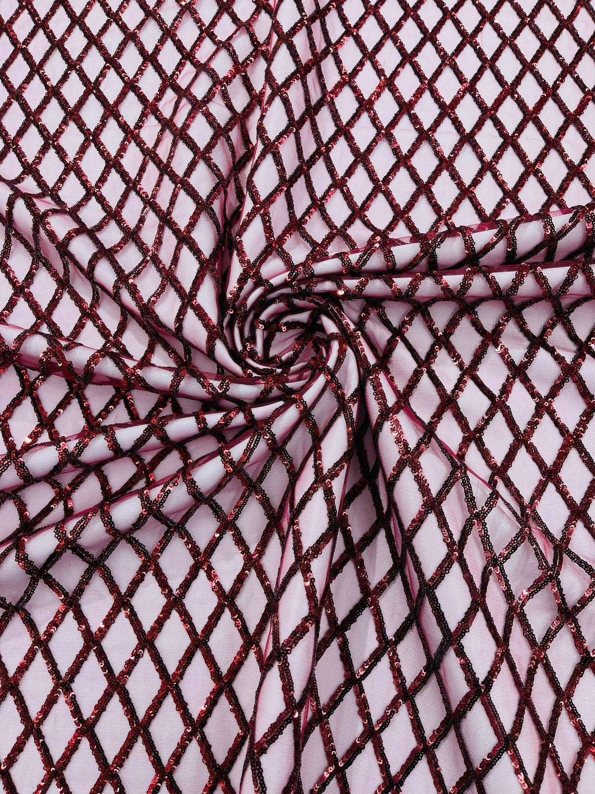 Luxury Diamond Design Mini Glitz Sequins Mesh Fabric - Diamond Pattern, 54" Width (1 Yard)