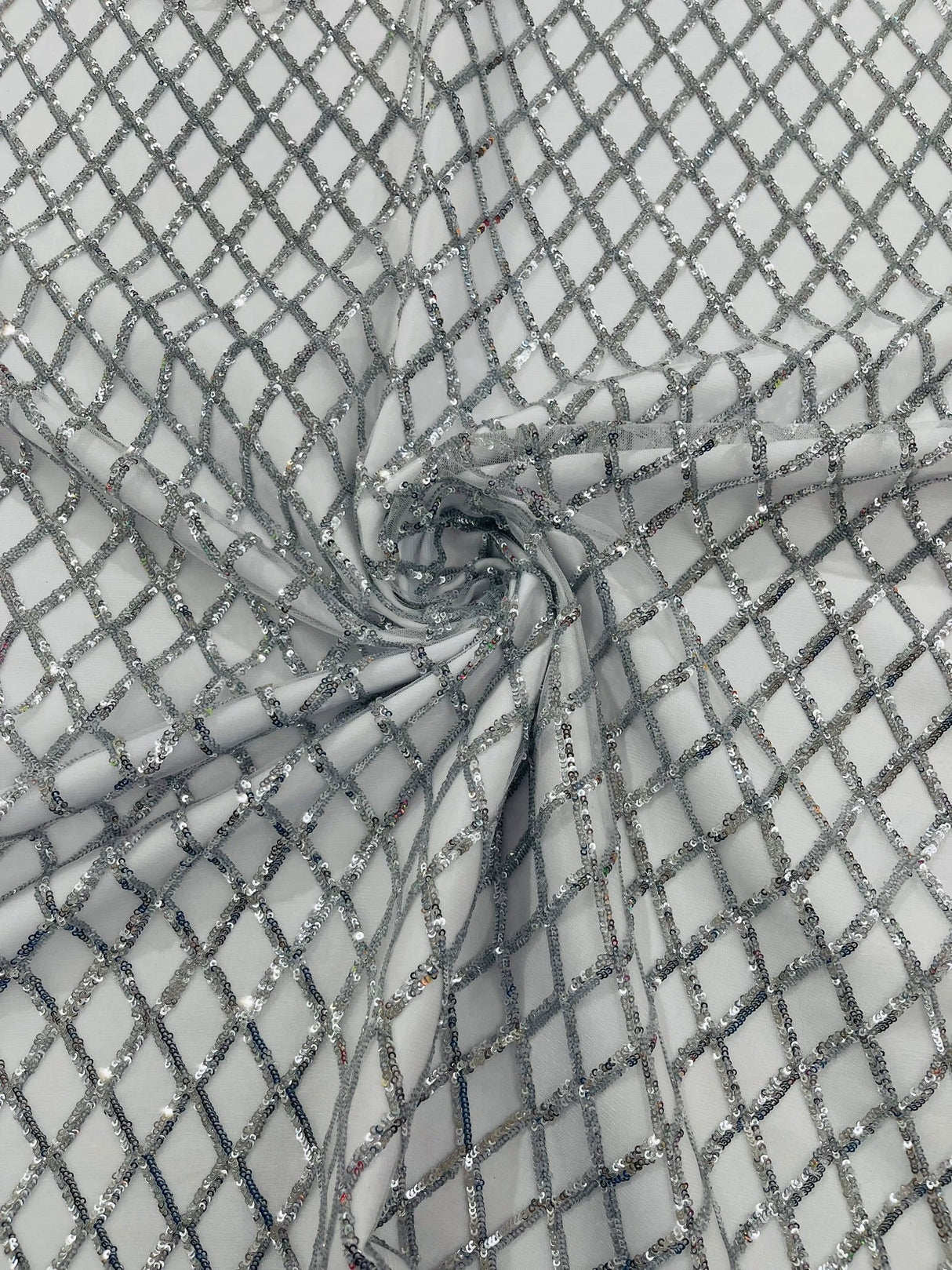 Luxury Diamond Design Mini Glitz Sequins Mesh Fabric - Diamond Pattern, 54" Width (1 Yard)