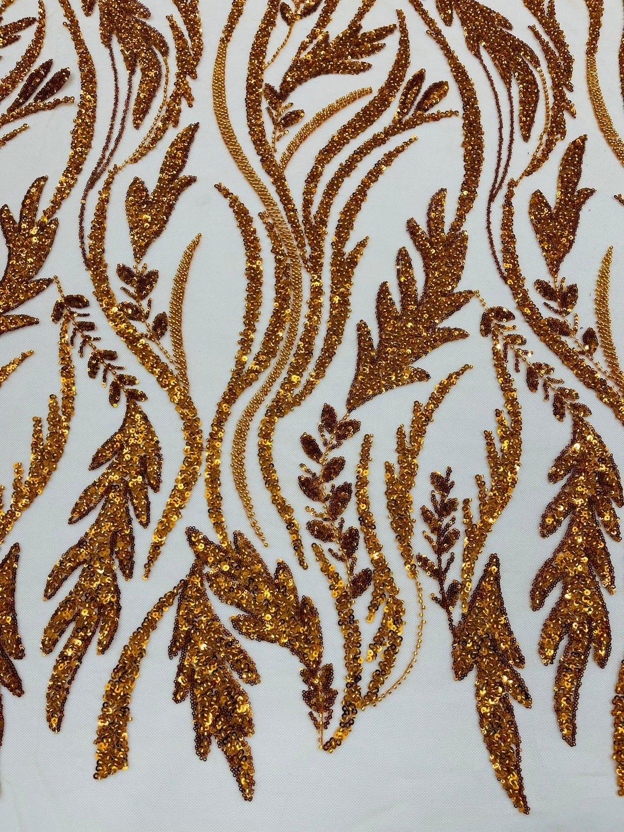 Luxury Festival Beaded Vine Lace Polyester Fabric - Heavy Beaded Mesh Lace, Double Scalloped, 50-54" Width (1 Yard)