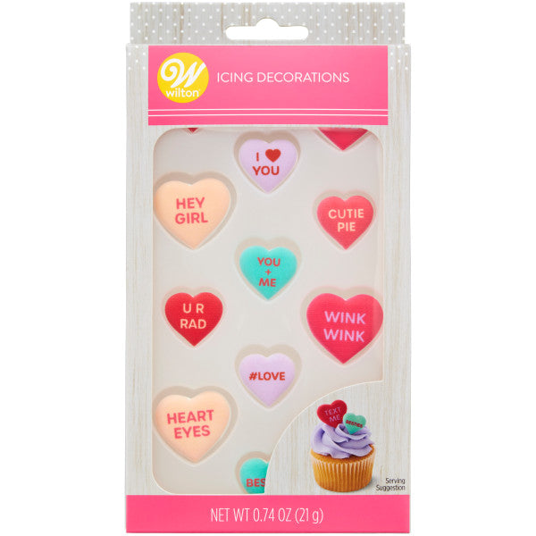 Wilton Valentine's Day Conversation Heart Royal Icing Decorations, 0.74 oz. (12 Pieces)
