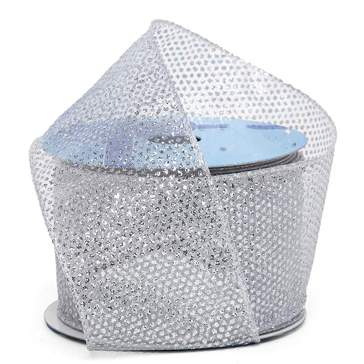 Mini / Micro Metallic Dots On Wired Ribbon 2 1/2 '' X 10 yd Silver Micro (Sheer) Color 1 / roll